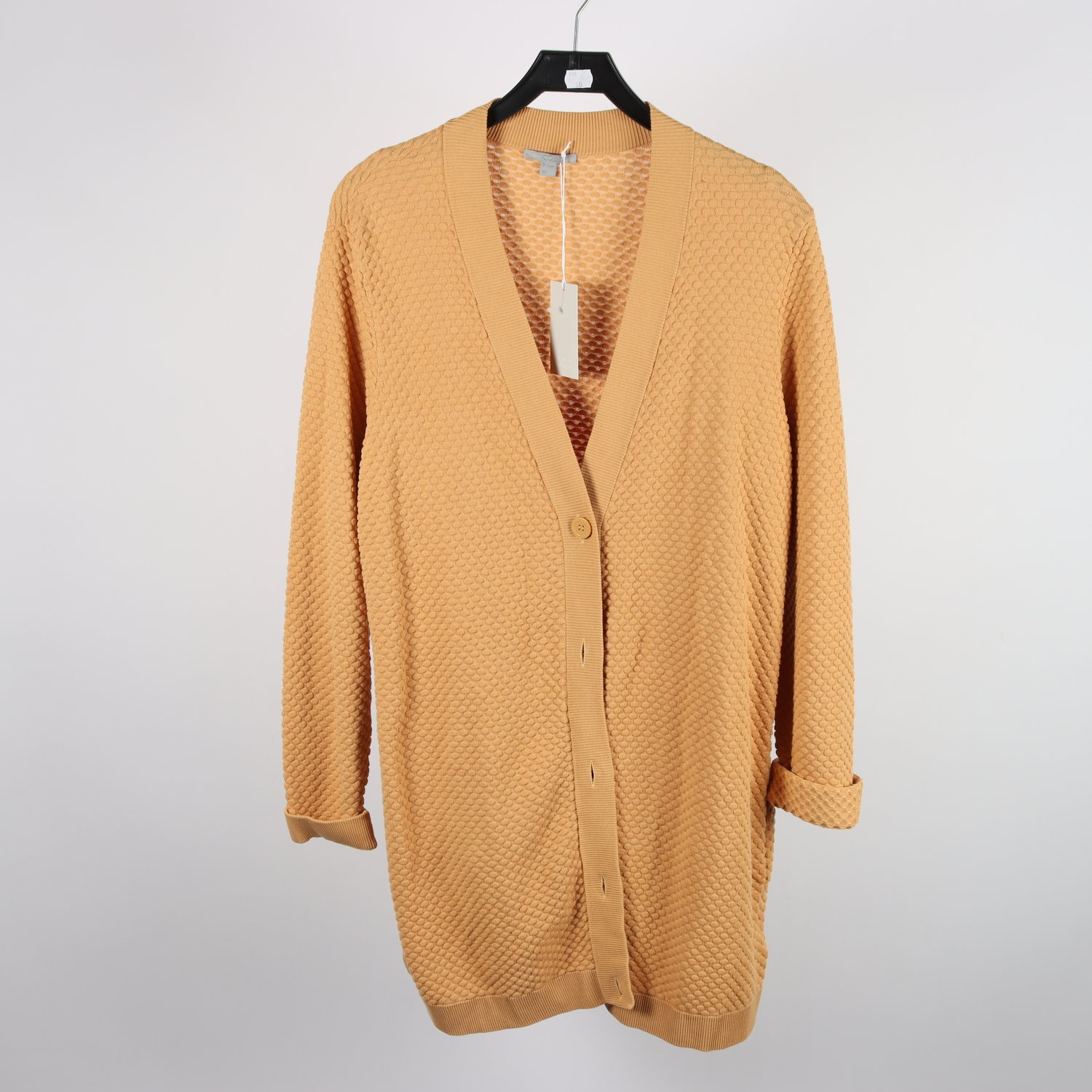 Stickad kofta, COS, senapsgul, stl. L