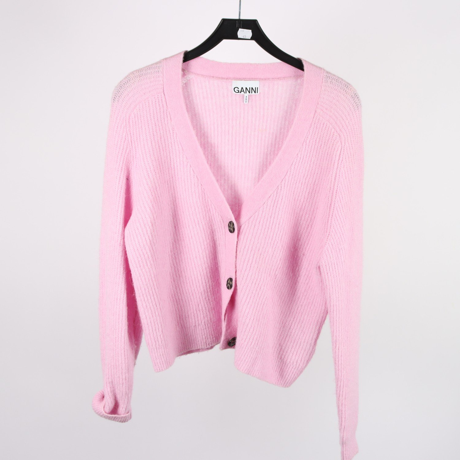 Stickad kofta, Ganni, rosa, 32% alpaca, stl. S