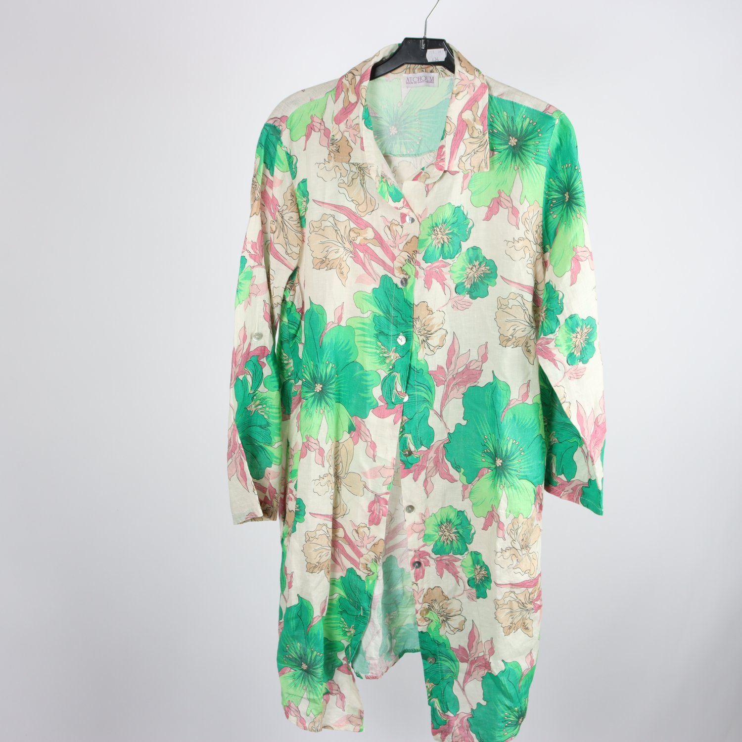 Klänning/tunika, Atchoum, grön, rosa, lin, stl. ca. S/M