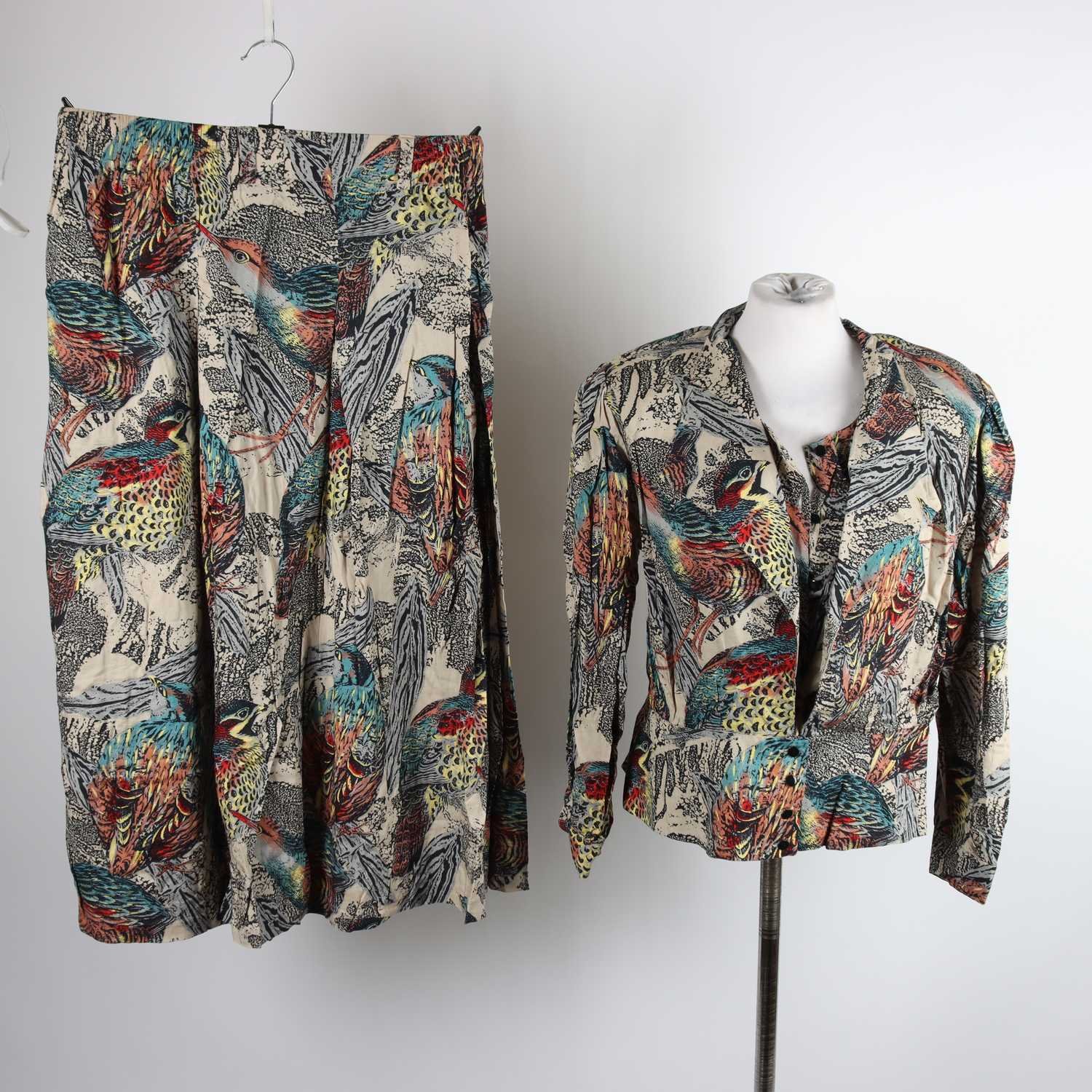 2-delat set, vintage, blus/kjol, Ted Nicol, mönstrad, stl. 40