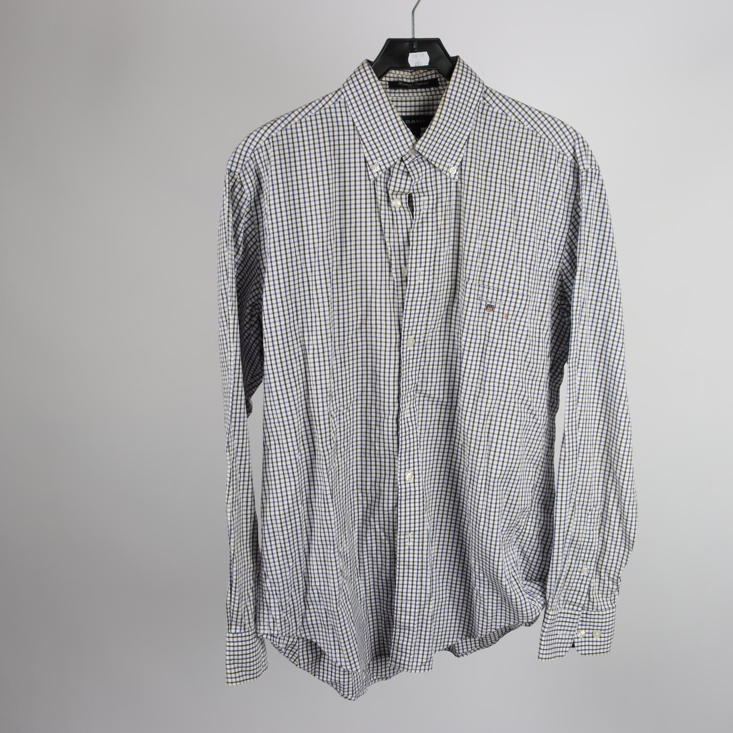 Skjorta, Gant, rutig, vit, blå, stl. L
