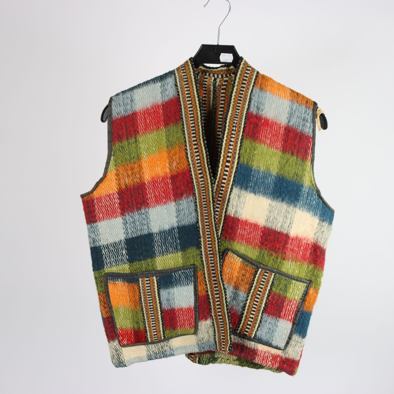 Väst, Okänd, randig, blå, grön, ull, stl. ca. M