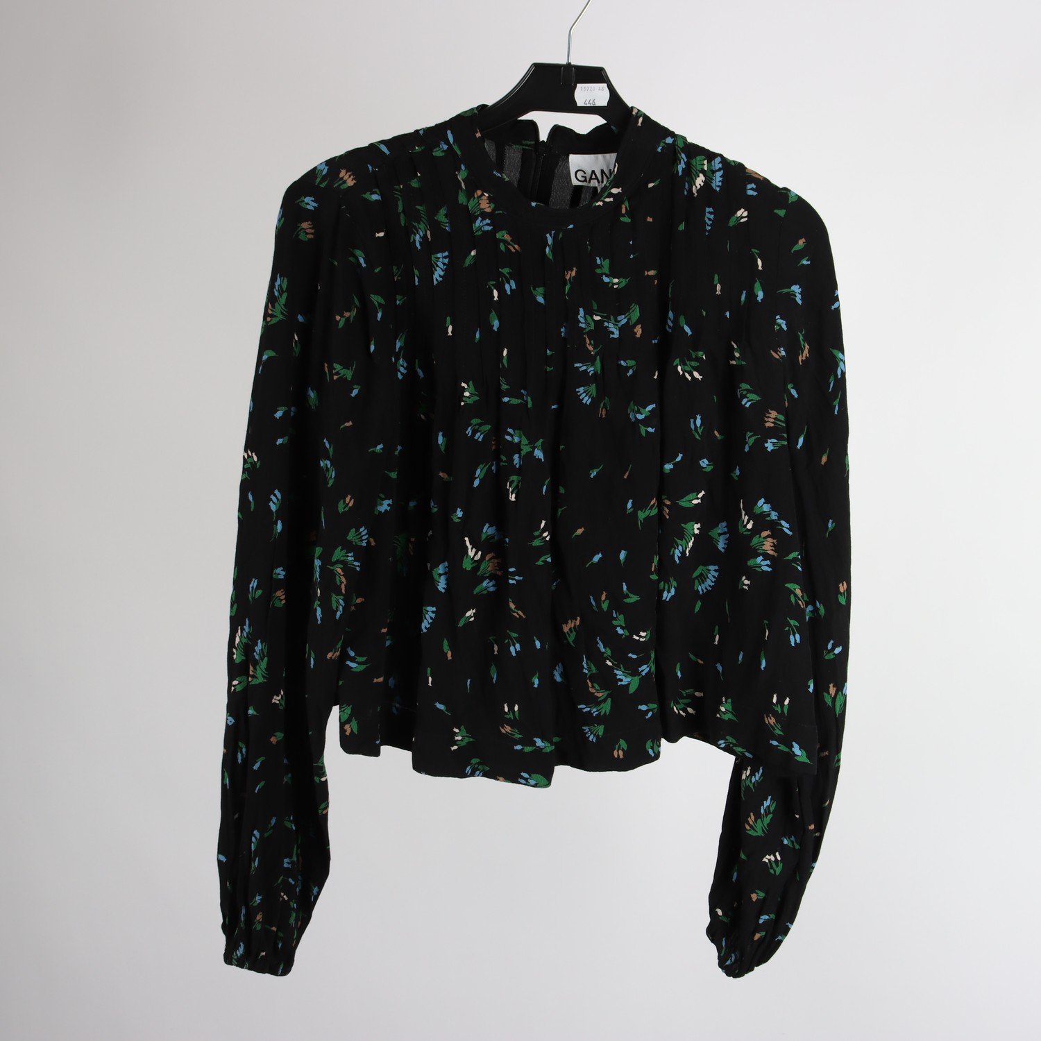 Blus, Ganni, svart, blommig, stl. 34