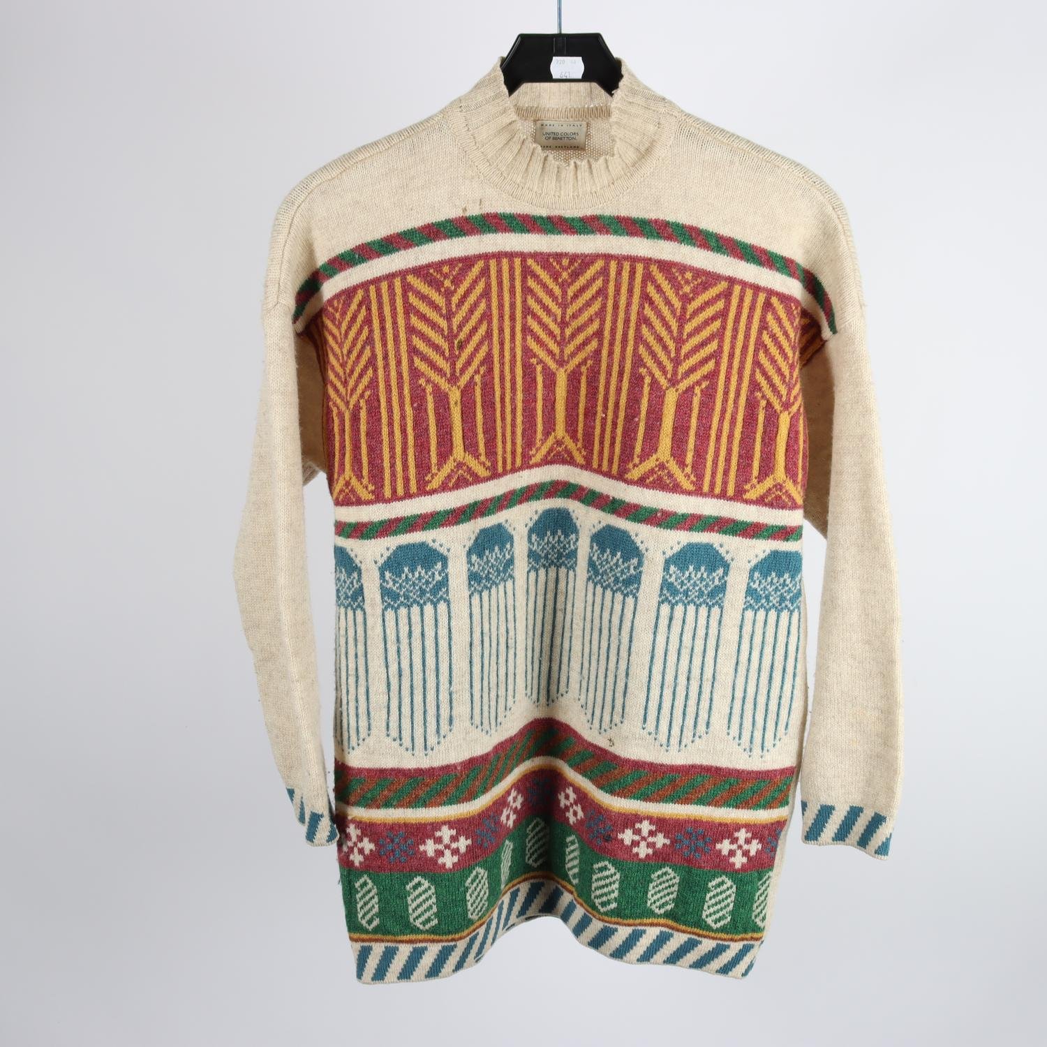 Tröja, Benetton, beige, mönstrad, ull, stl. S