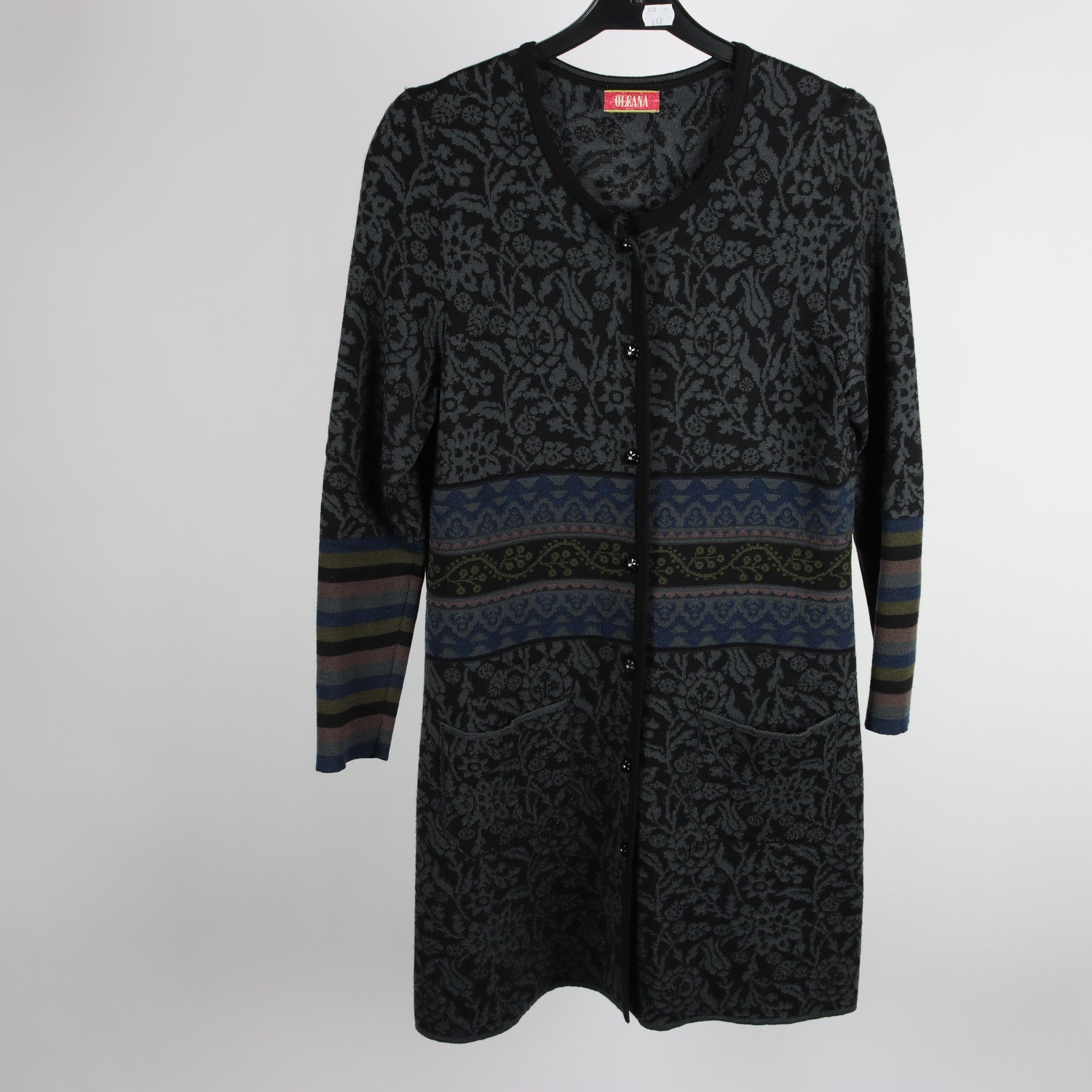 Kofta, Oleana, svart, blå, stickad, ull, silke, stl. S