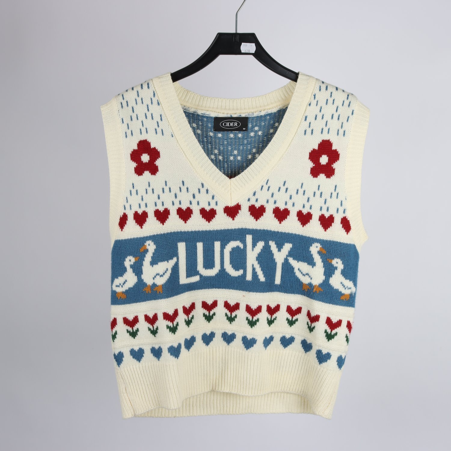 Väst, Cider, stickad, blå, offwhite, stl. M