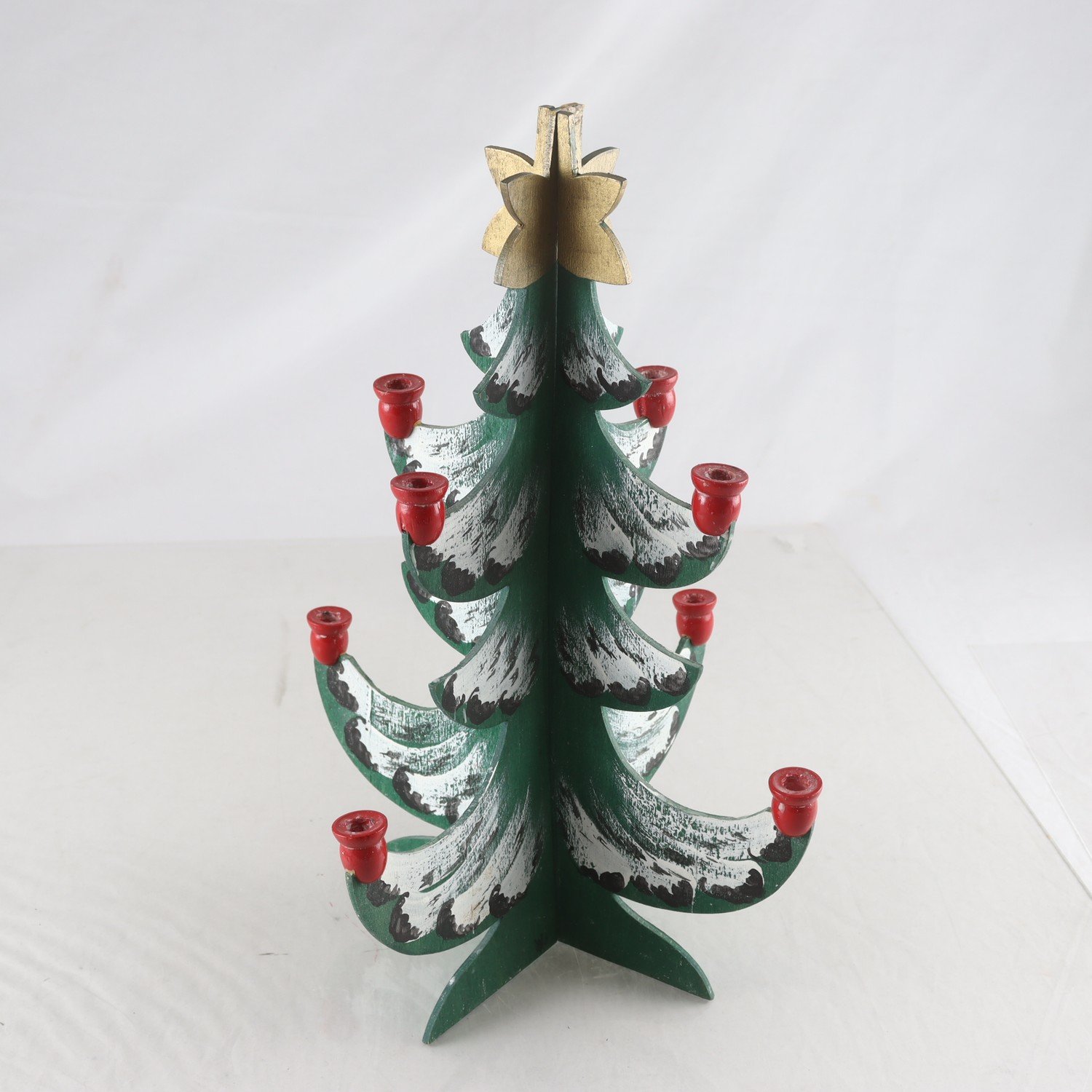 Bordsgran/ljusstake, trä, handmålad