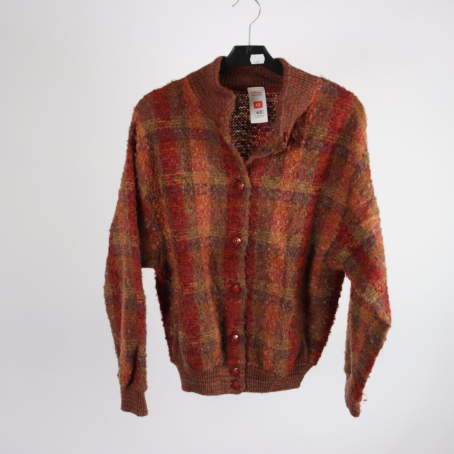 Kofta, St Michael, brun, vinröd, ullmix, stl. 40