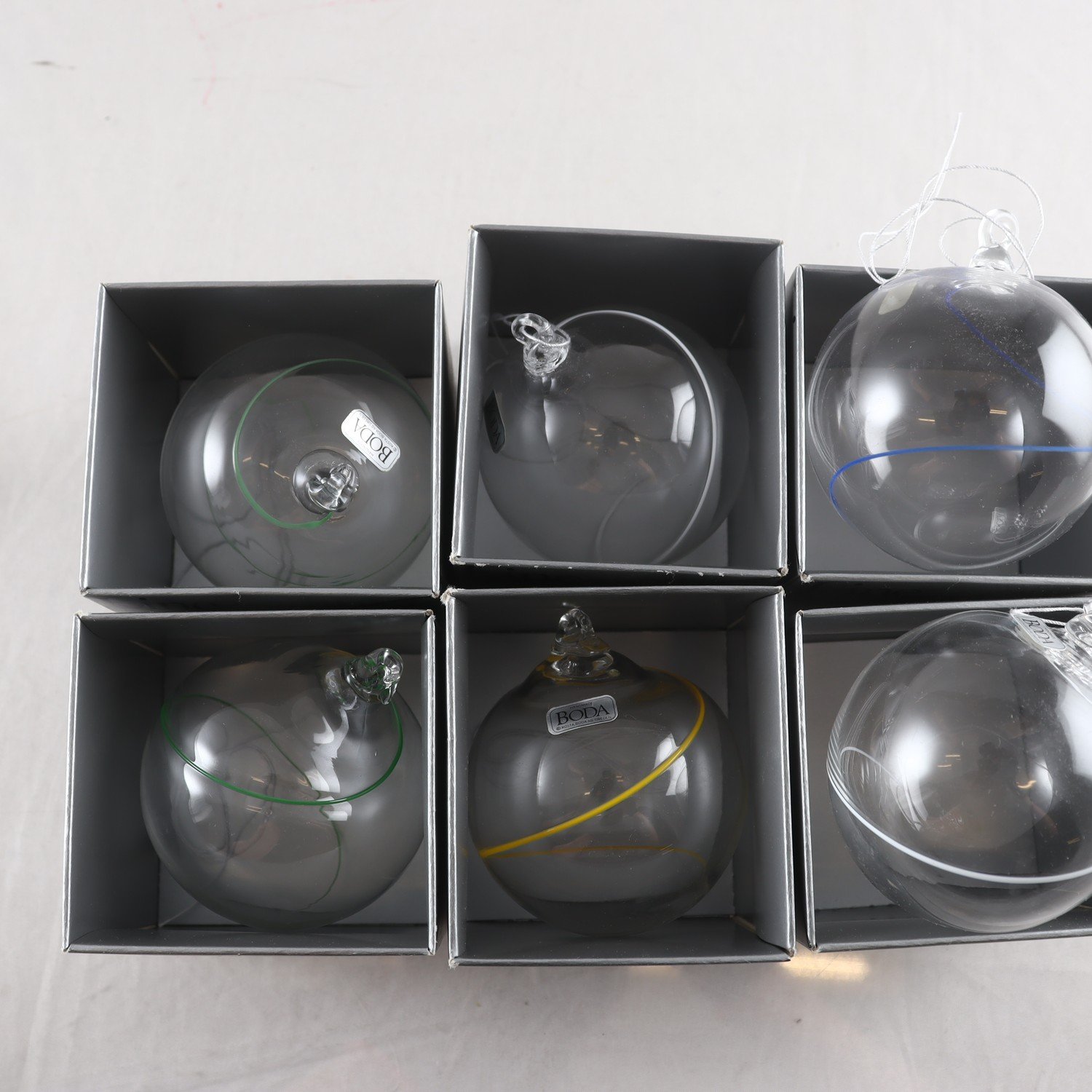 Julgranskulor, glas, ”Line”, Anna Ehrner, Boda, 6 st. Samfraktas ej.