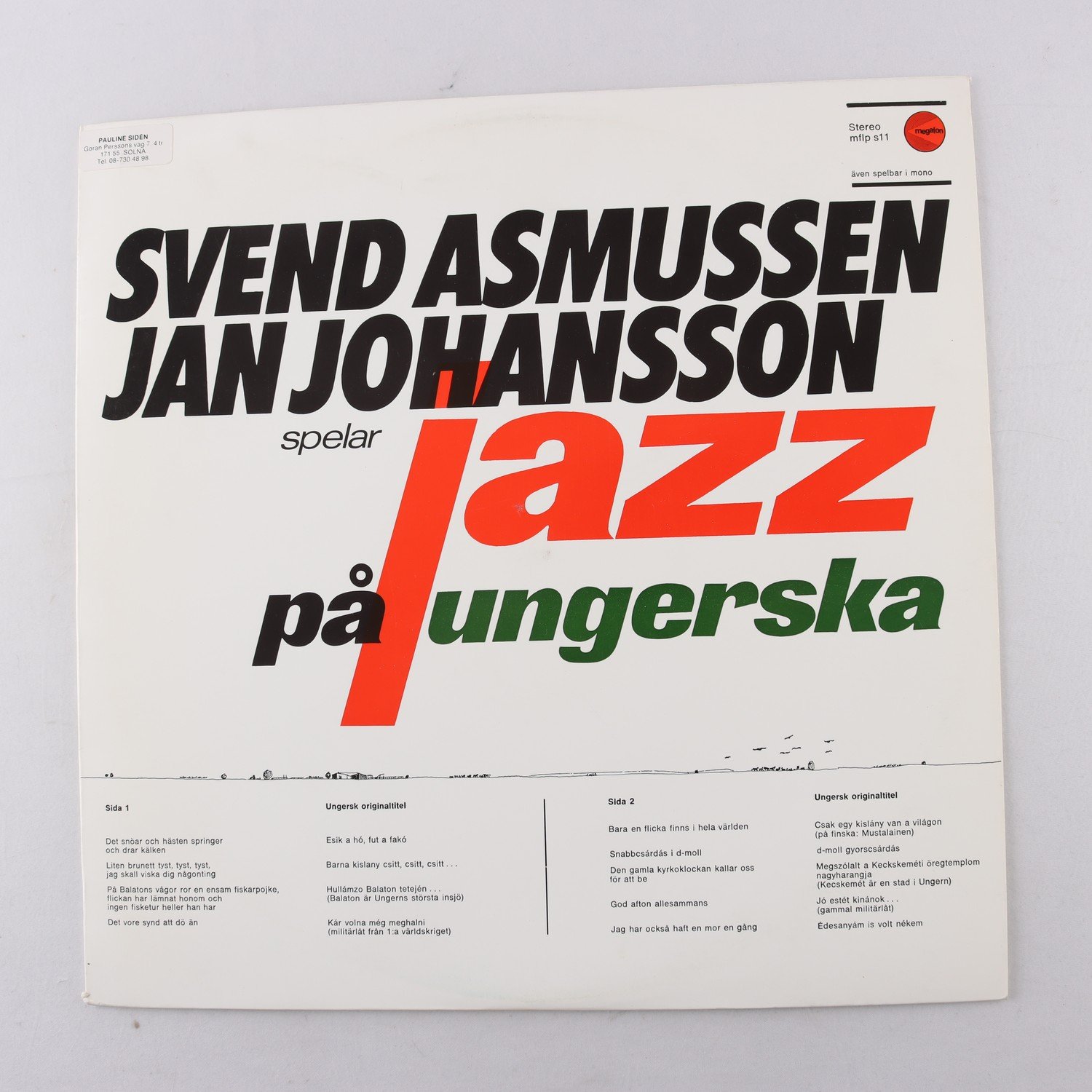 LP Svend Asmussen Och Jan Johansson Spelar Jazz På Ungerska