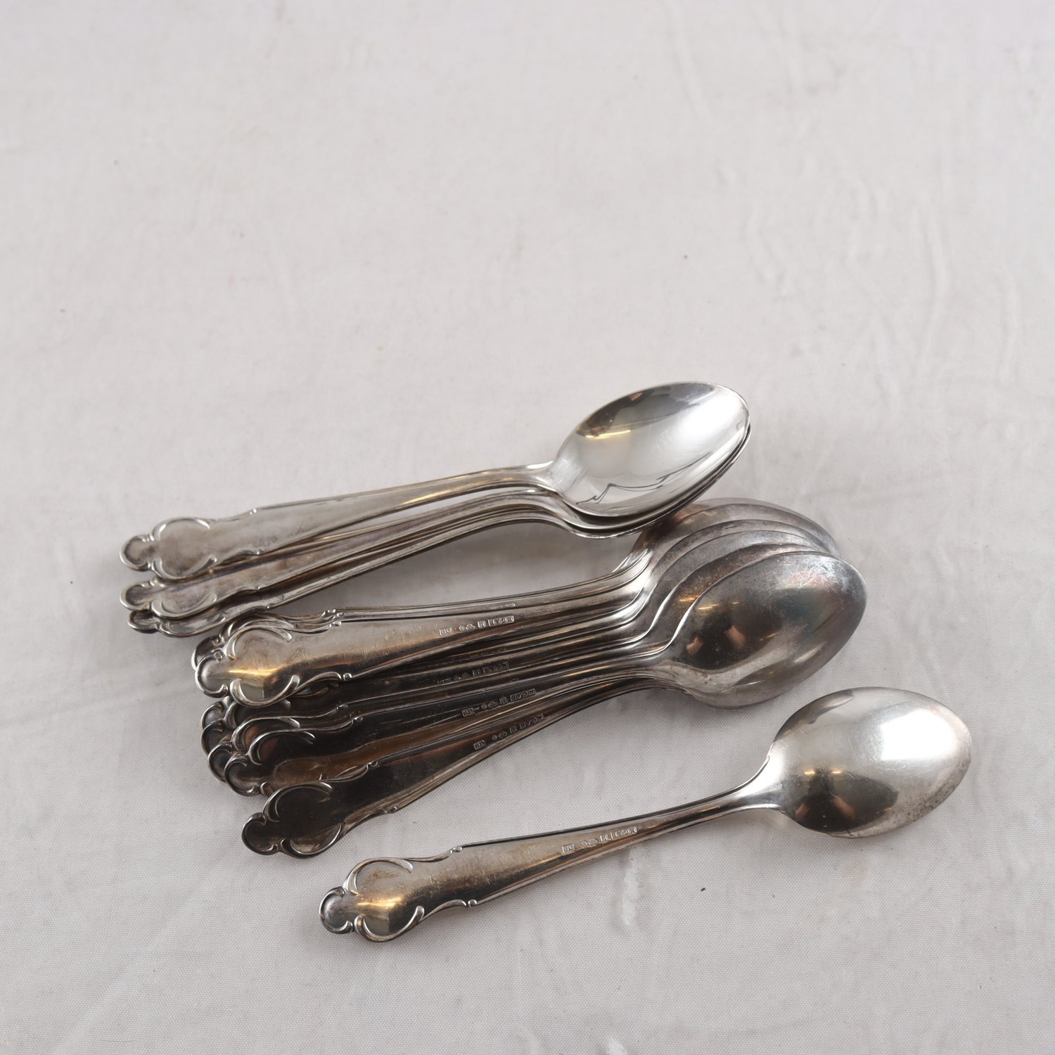 Kaffeskedar, silver, kontrollstämplade, MGAB, Uppsala, 12 st