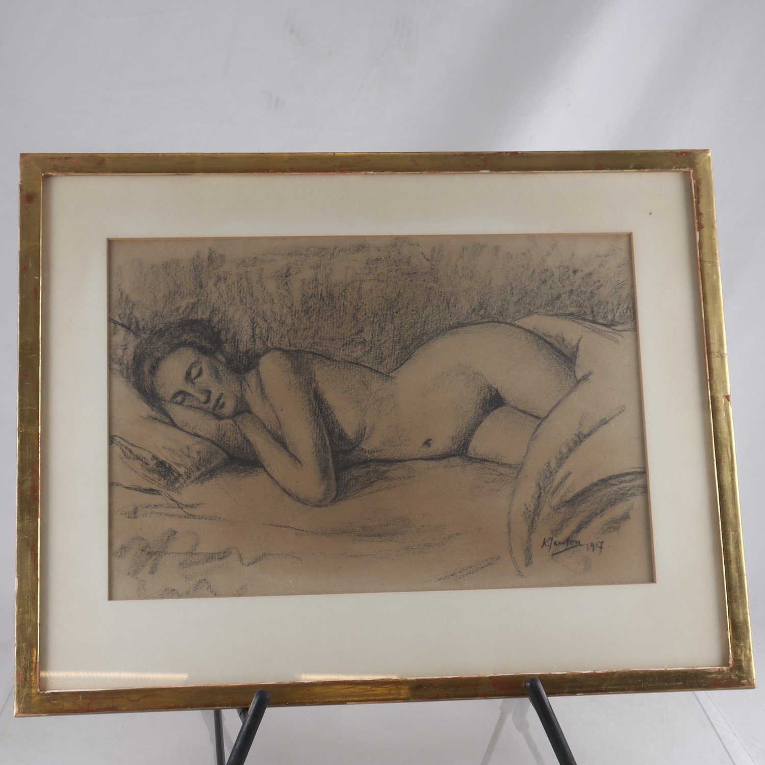 Nakenstudie, kolteckning, Knut Jansson, (1882-1966) Endast avhämtning.