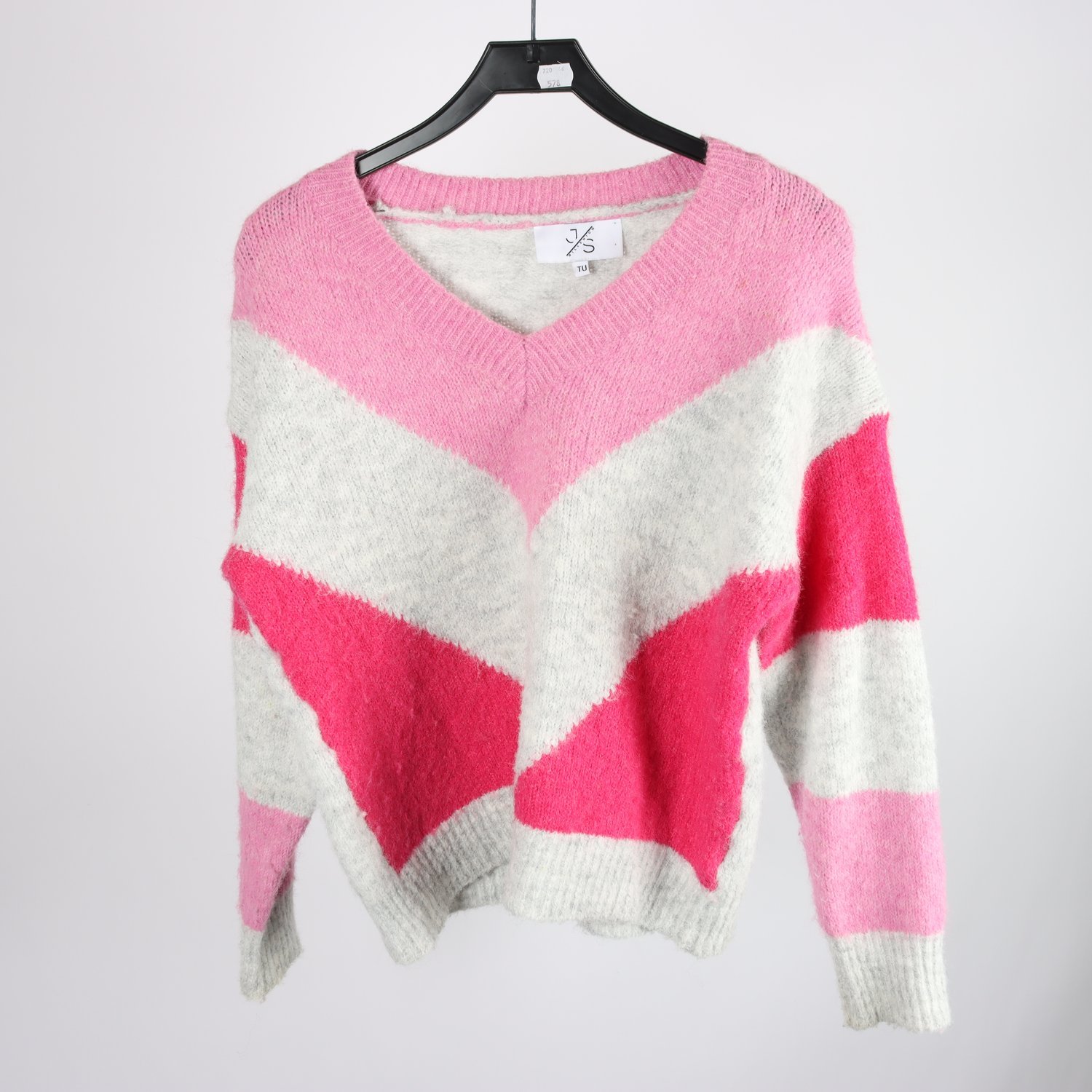 Tröja, J S, rosa, grå, ullblandning, stl. one size