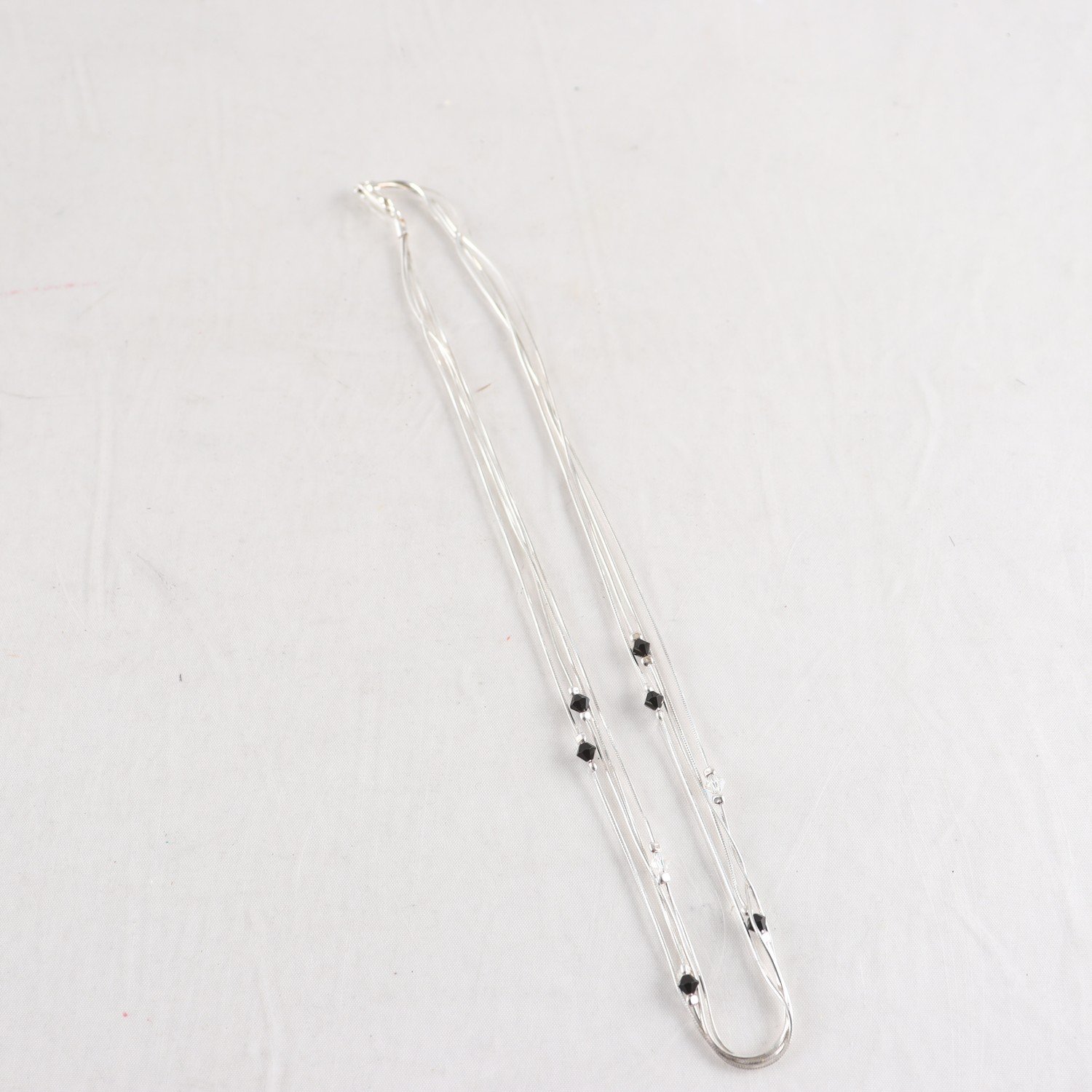 Halsband, silver 925, 3-radigt, kedjor, stenar, brv: 8,4 g