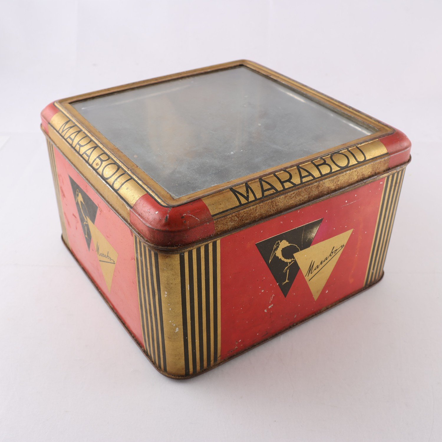 Plåtburk, Marabou, glas och plåt, 1900-tal.