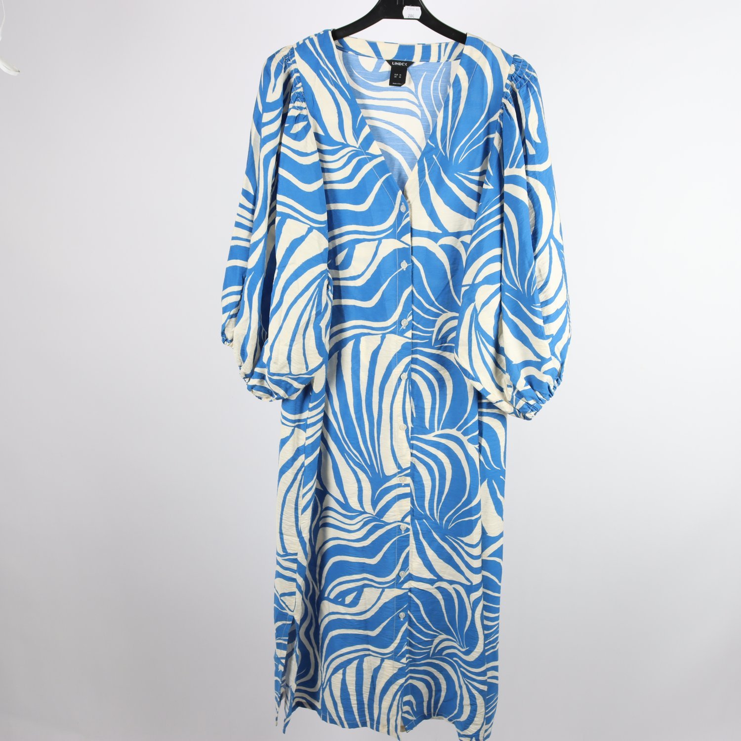 Klänning, Lindex, blå, vit, mönstrad, stl. M
