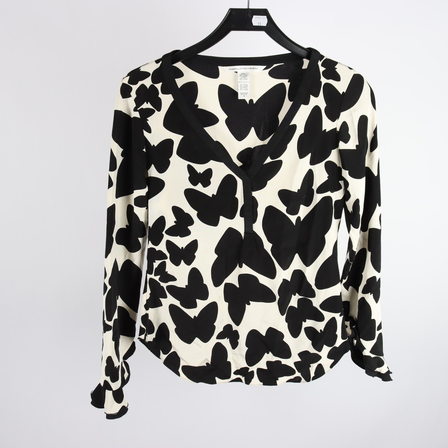 Blus, Diane von Furstenberg, vit, svart, mönstrad, stl. 4 (XS)