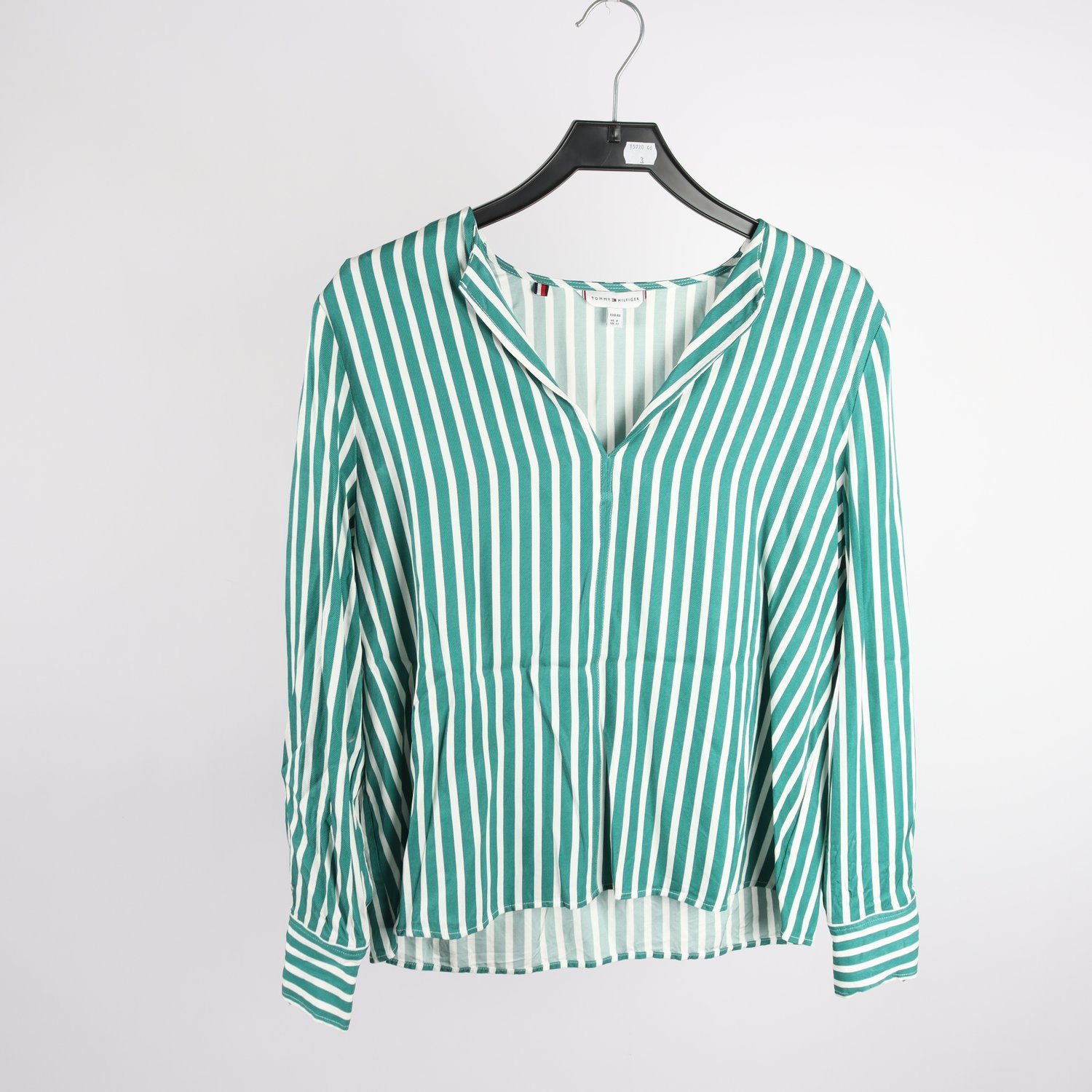 Blus, Tommy Hilfiger, grön, vit, randig, stl. 40