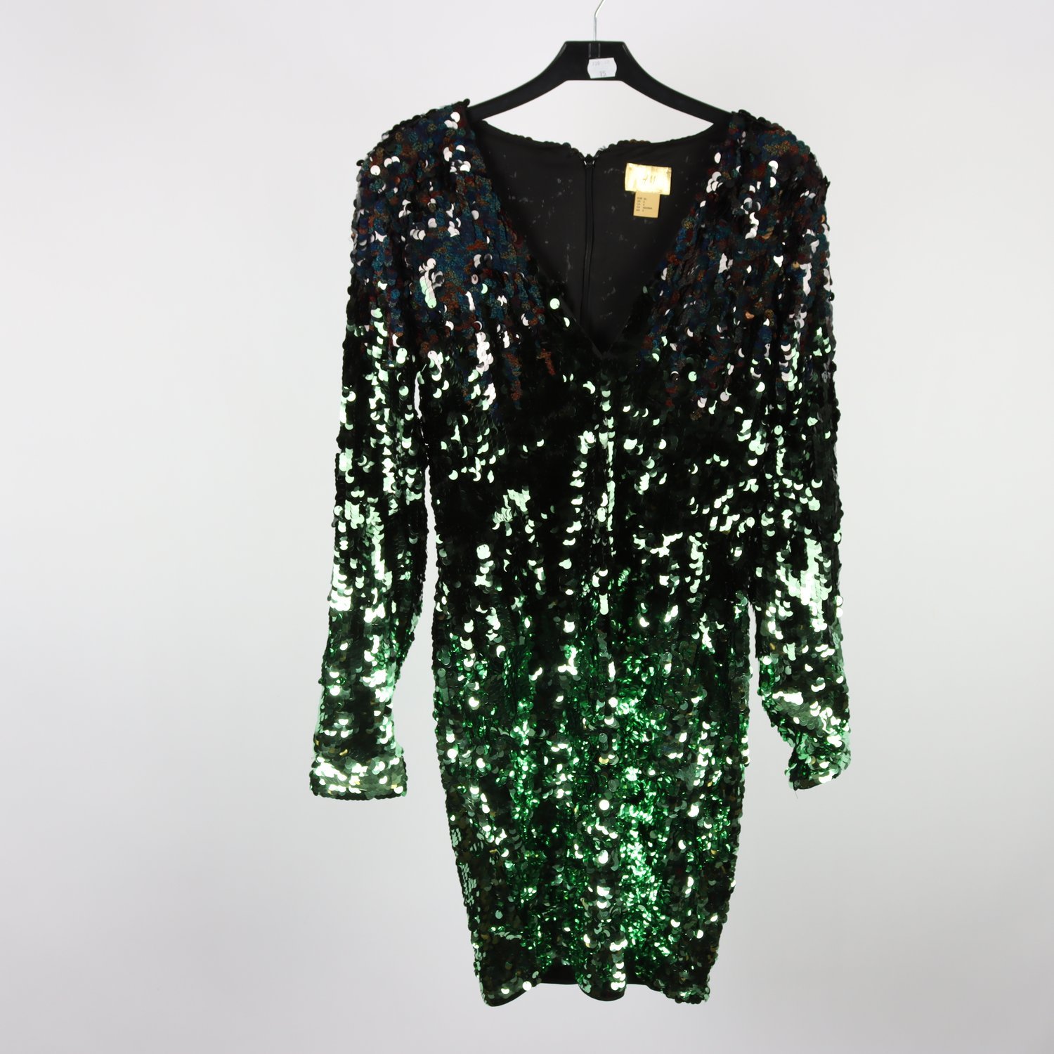 Klänning, H&M, svart/grön, paljetter, stl. 36