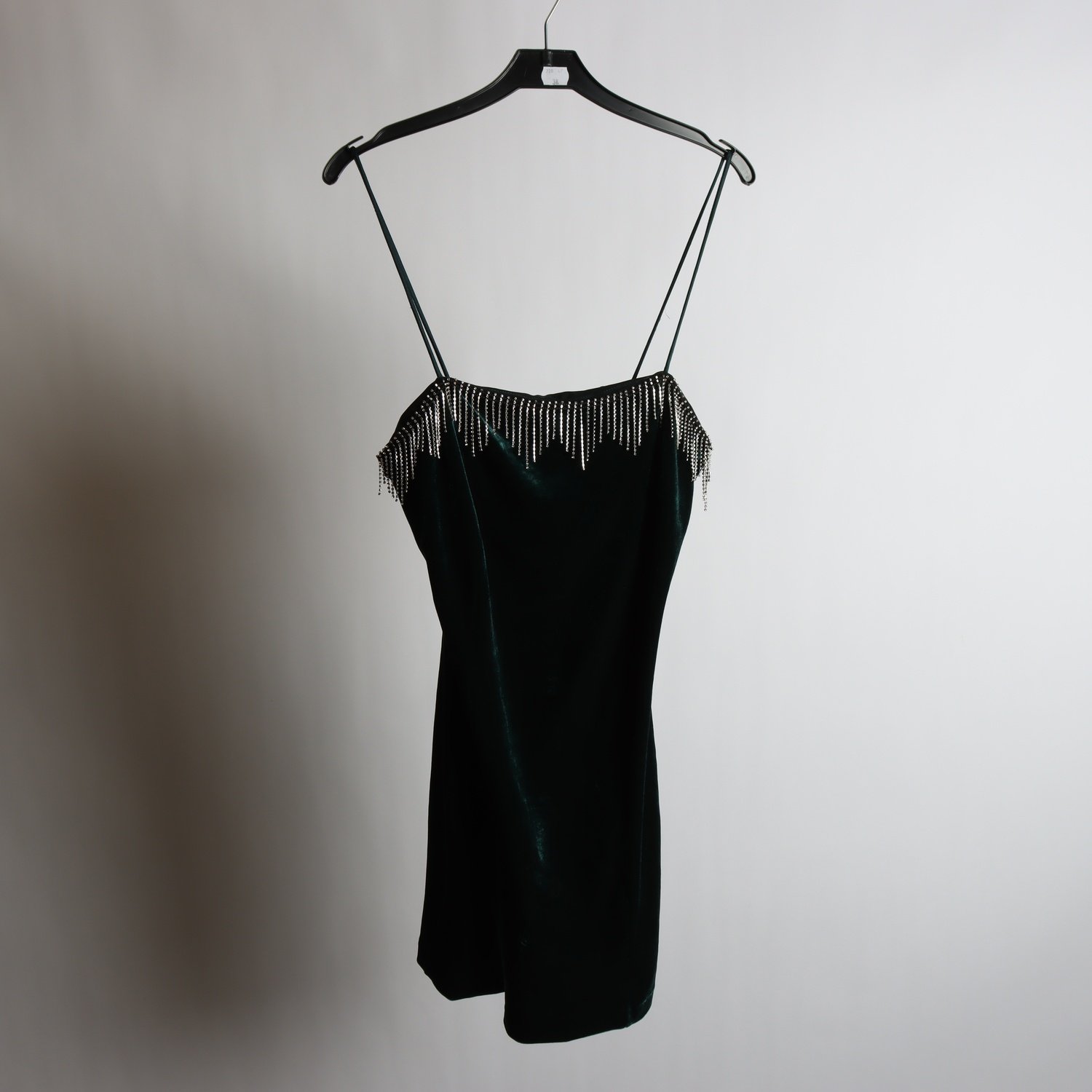 Klänning, Zara, grön, plych, strass, stl. L