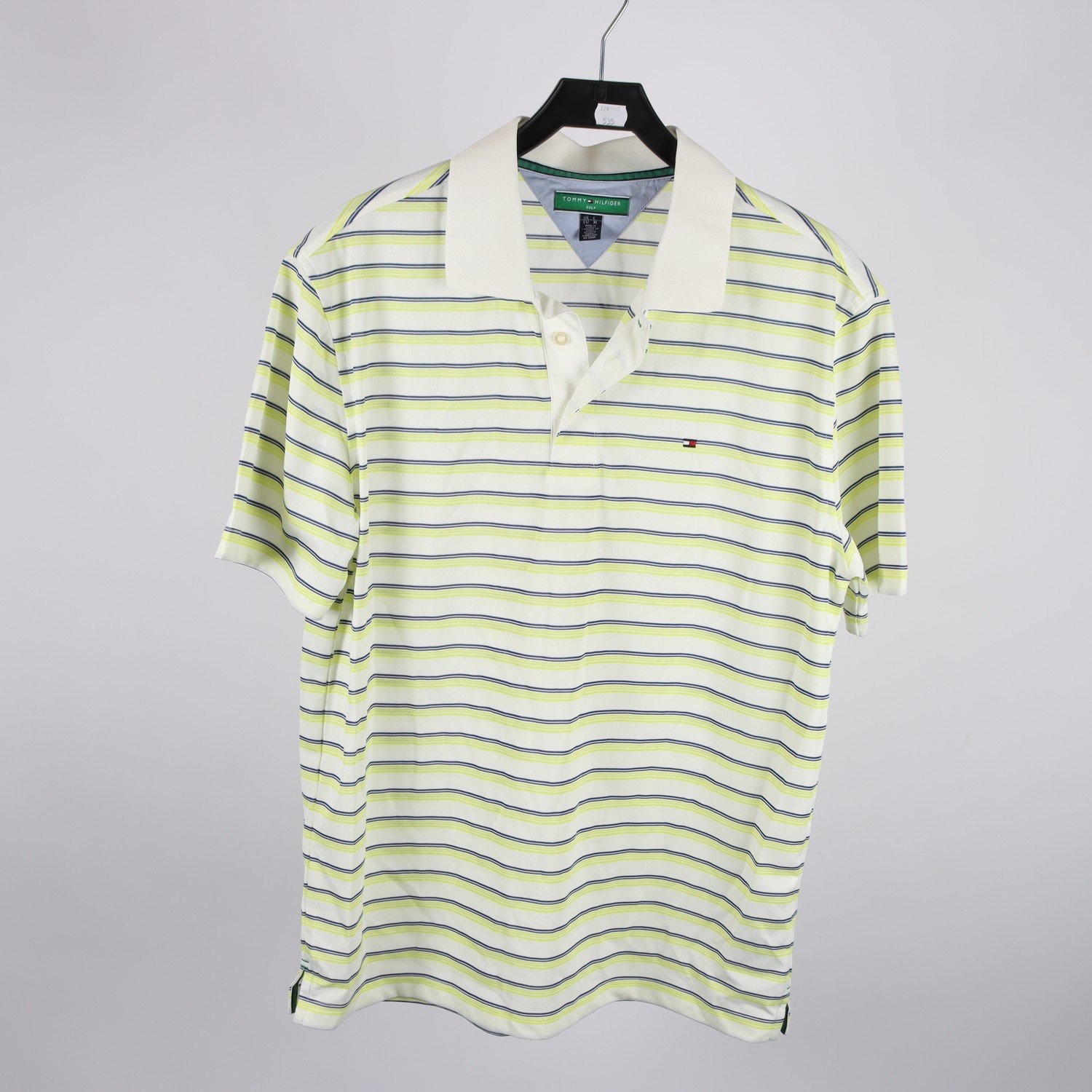 Piké, Tommy Hilfiger, vit, grön, randig, stl. XL.