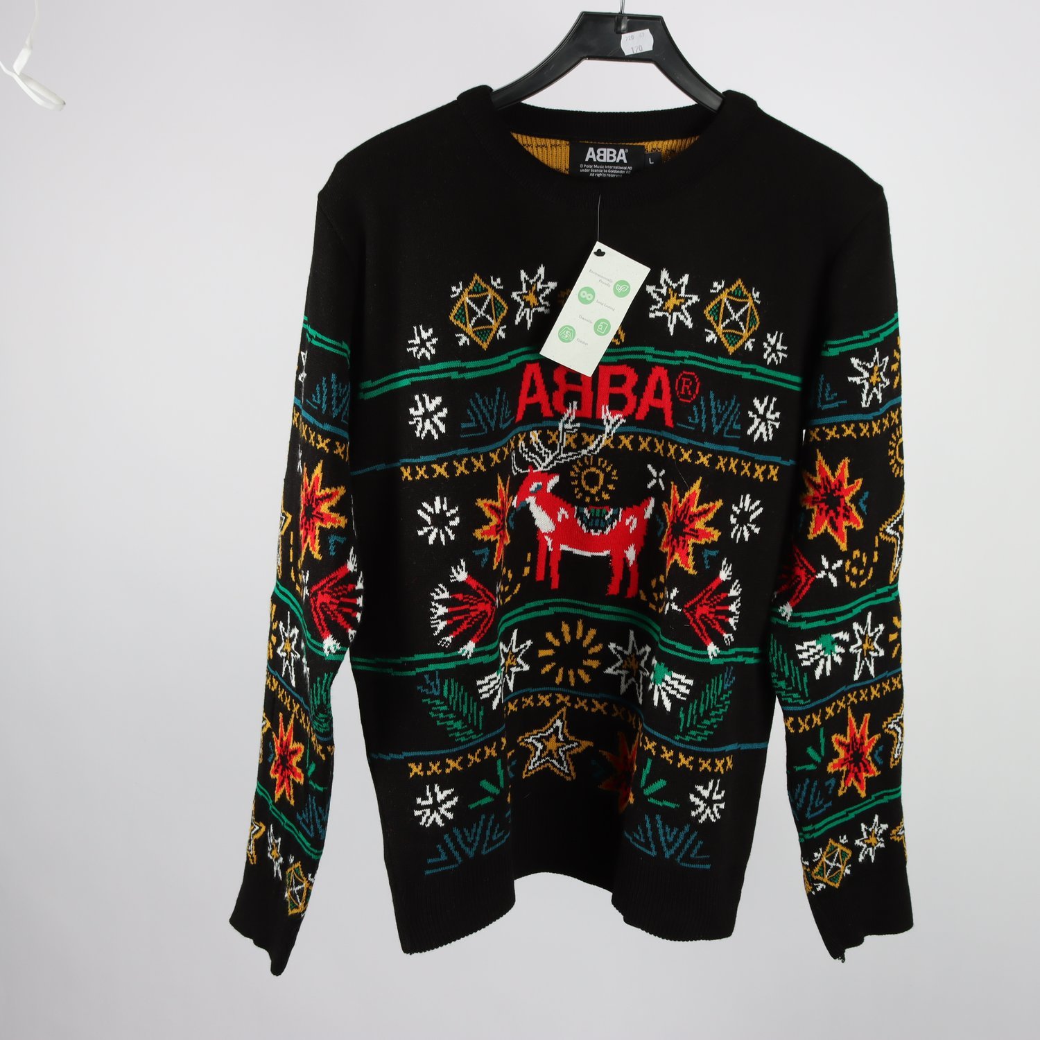 Jultröja + halsduk, , Abba, svart, mönstrad, stl. L