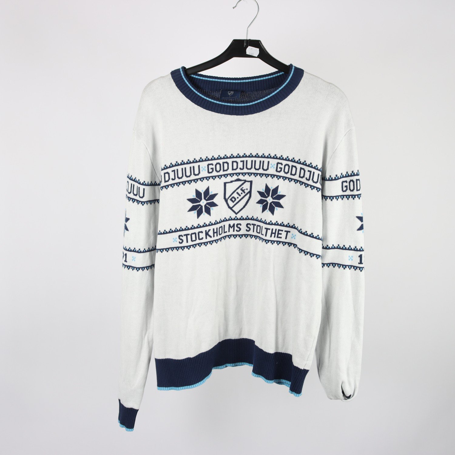 Jultröja, DIF, Djurgården, blå, vit, stl. L