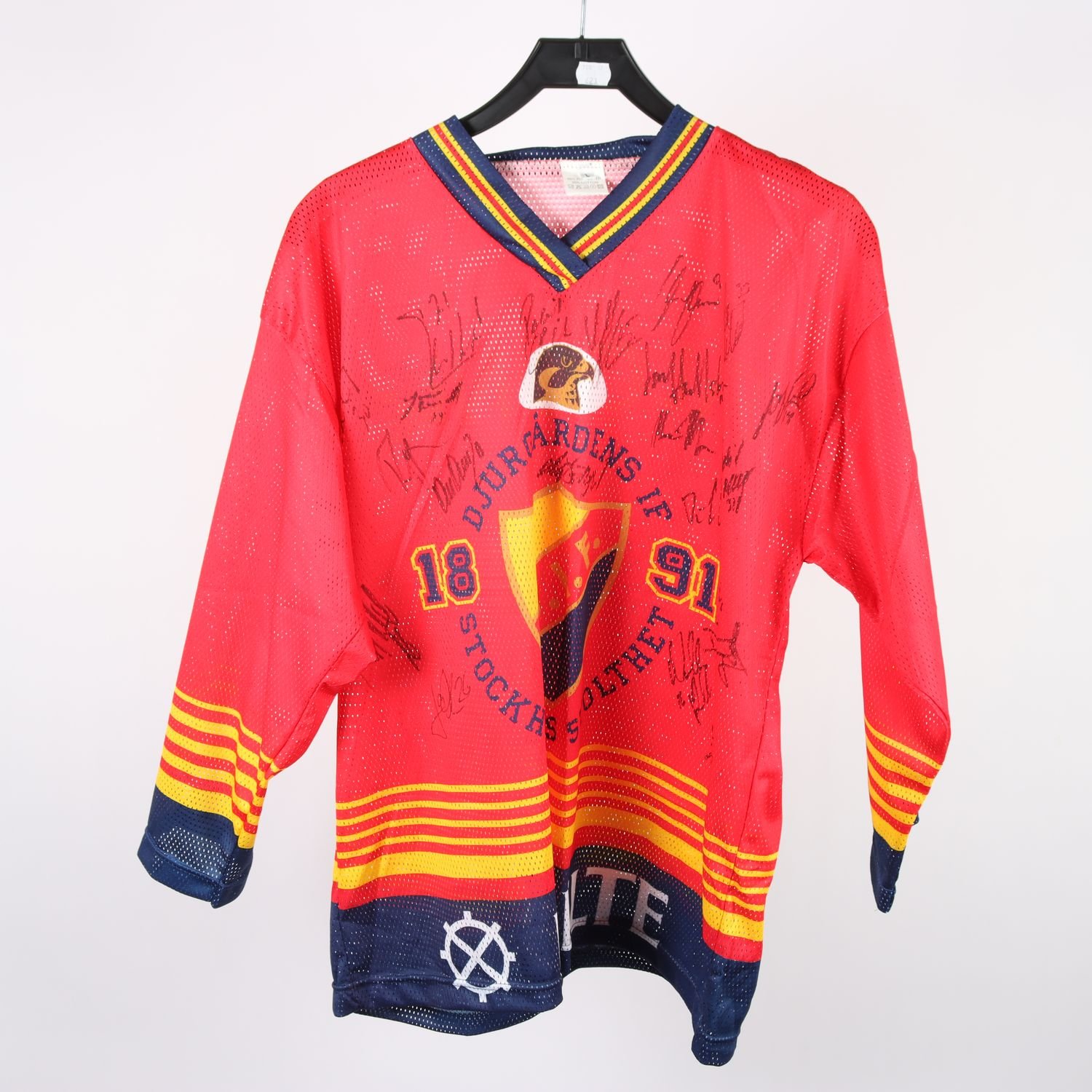 Hockeytröja, Djurgården, DIF, med autografer, röd, stl. L.