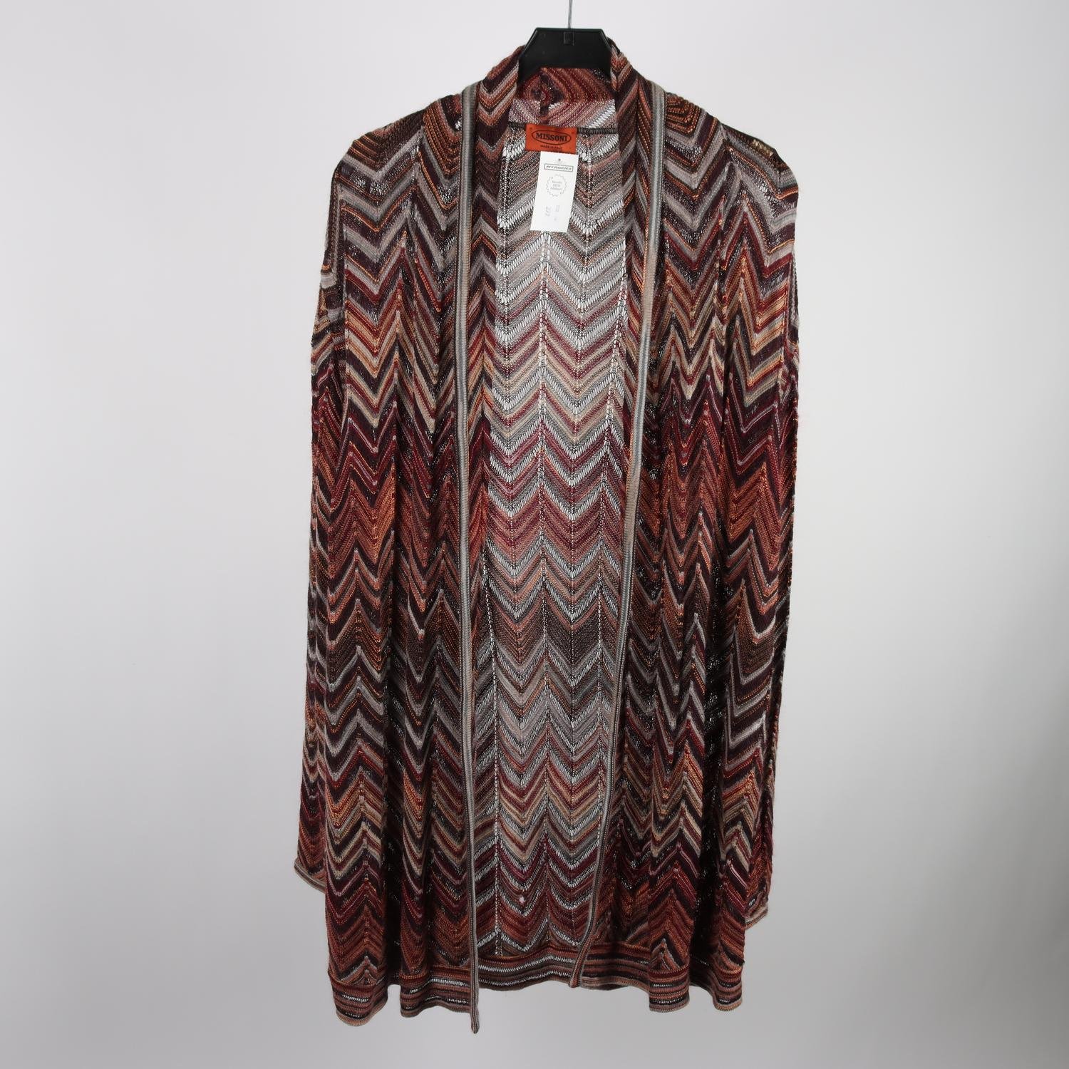 Stickad kofta, Missoni, brun, grå, ull, mohair, silke, stl. ca. XL