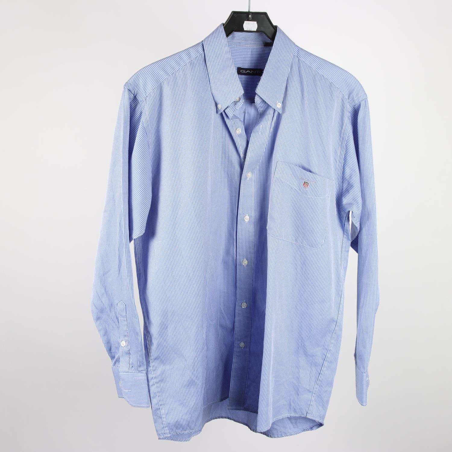 Skjorta, Gant, vit, blå, rutig, stl. L.