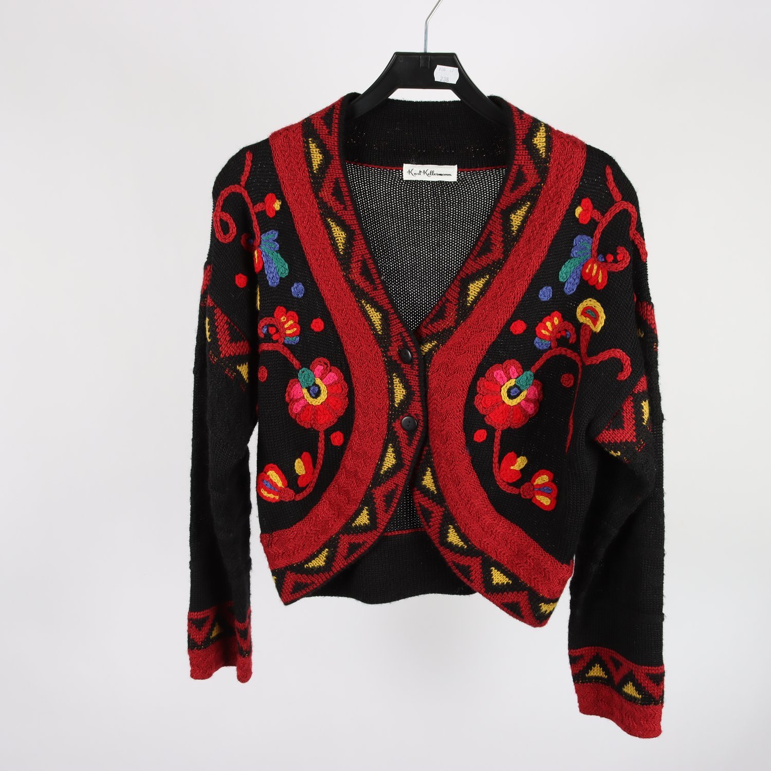 Kofta, Kurt Kellerman, svart, vinröd, mönstrad, stl ca. L