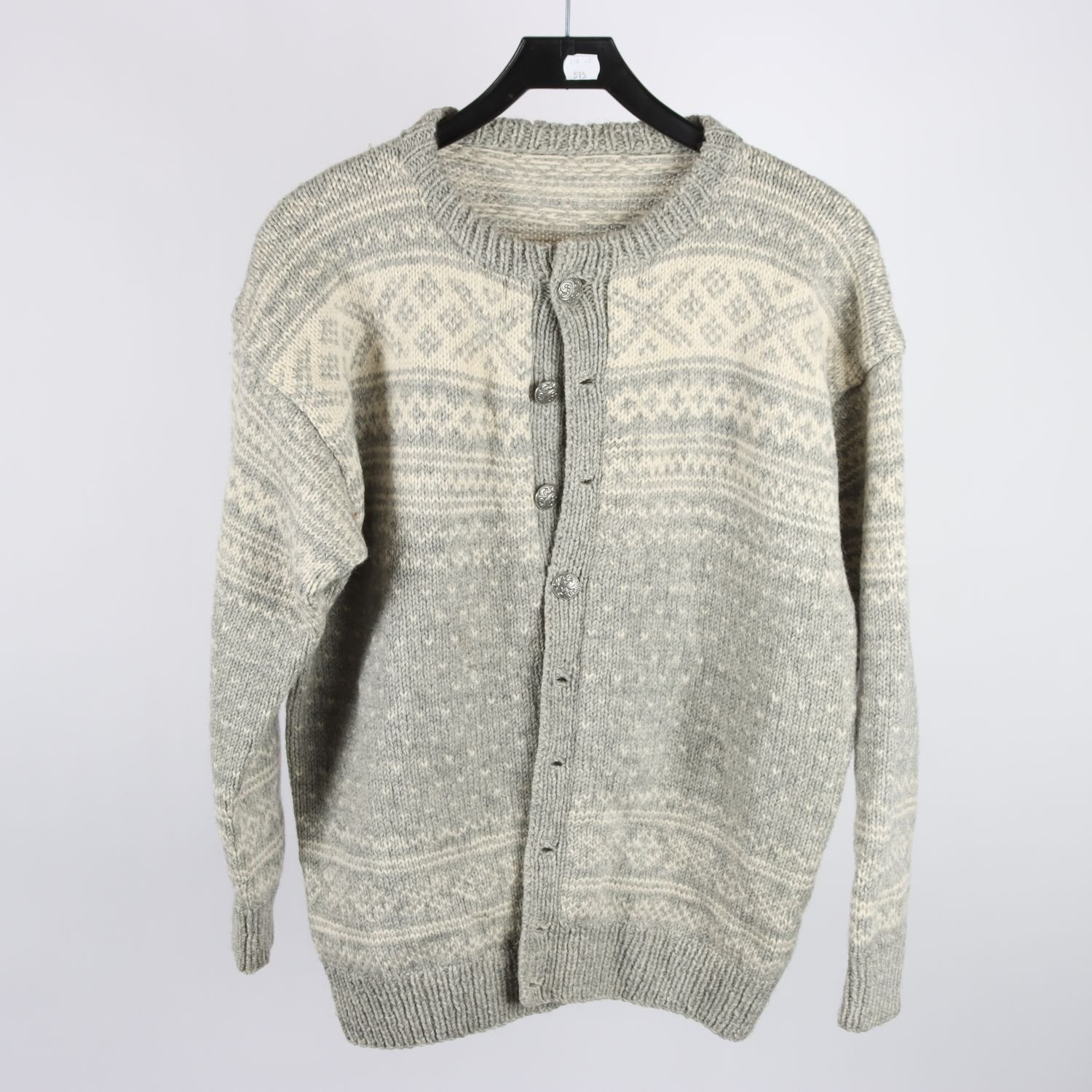 Kofta, Okänd, beige, grå, ull, stl. ca. M/L.