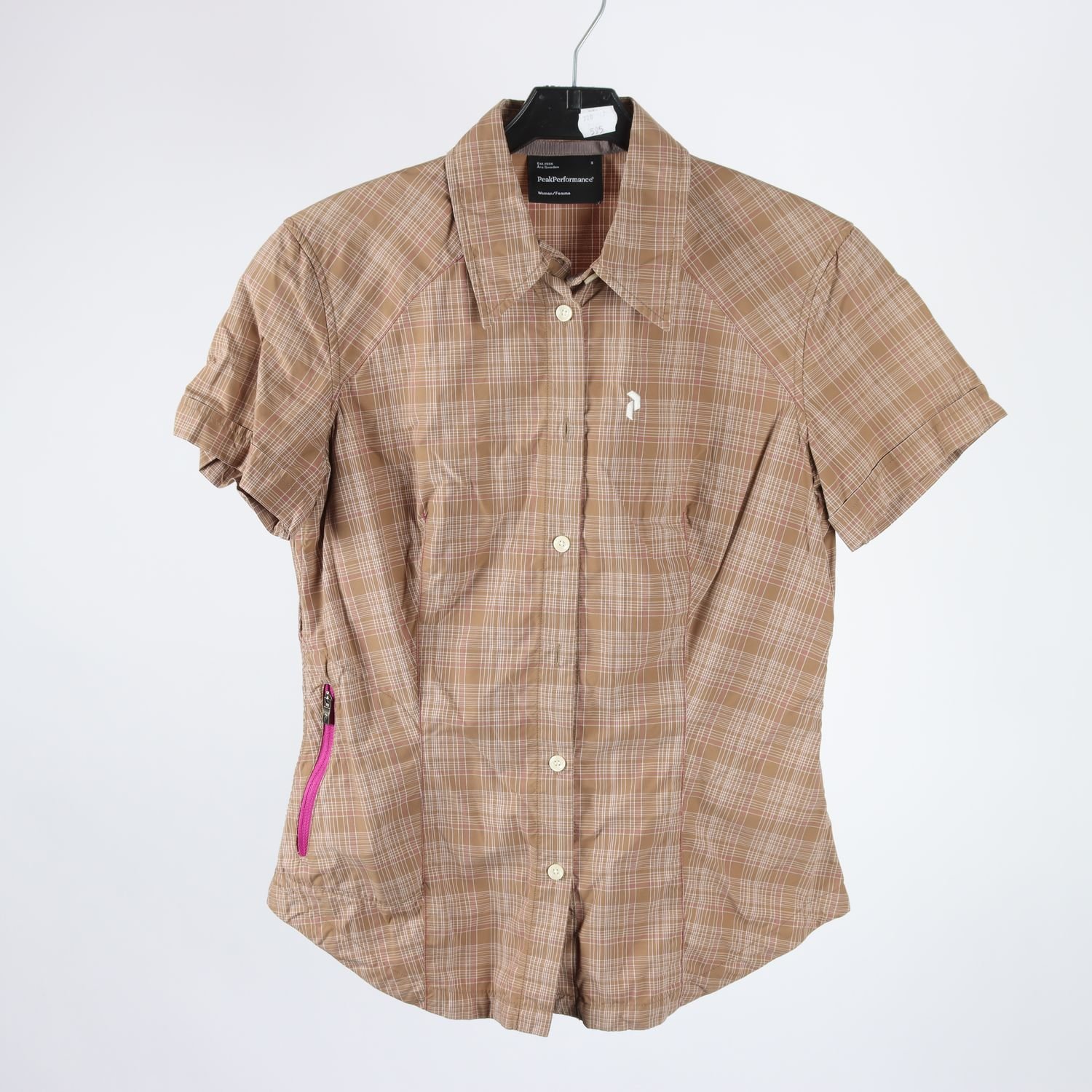 Blus, Peak Performance, brun, rutig, stl. S.