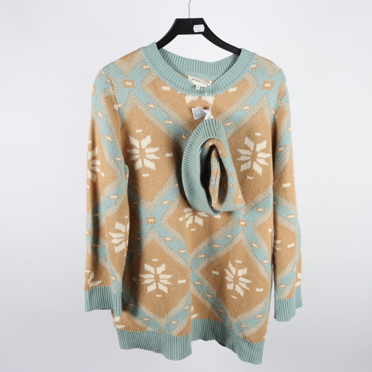 Tröja + mössa, By Malina, blå, beige, mönstrad, stl. M