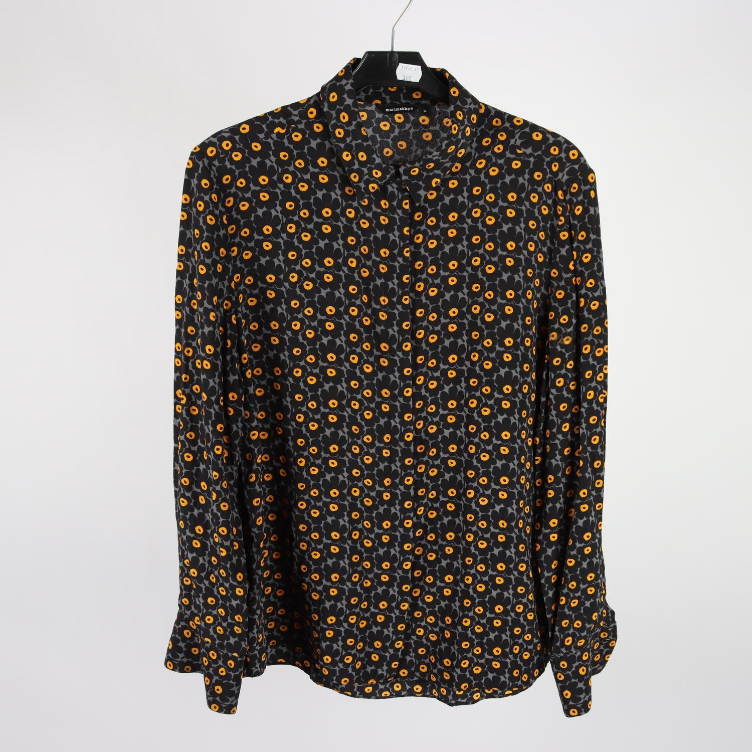 Blus, Marimekko, grå, svart, blommig, stl. 36