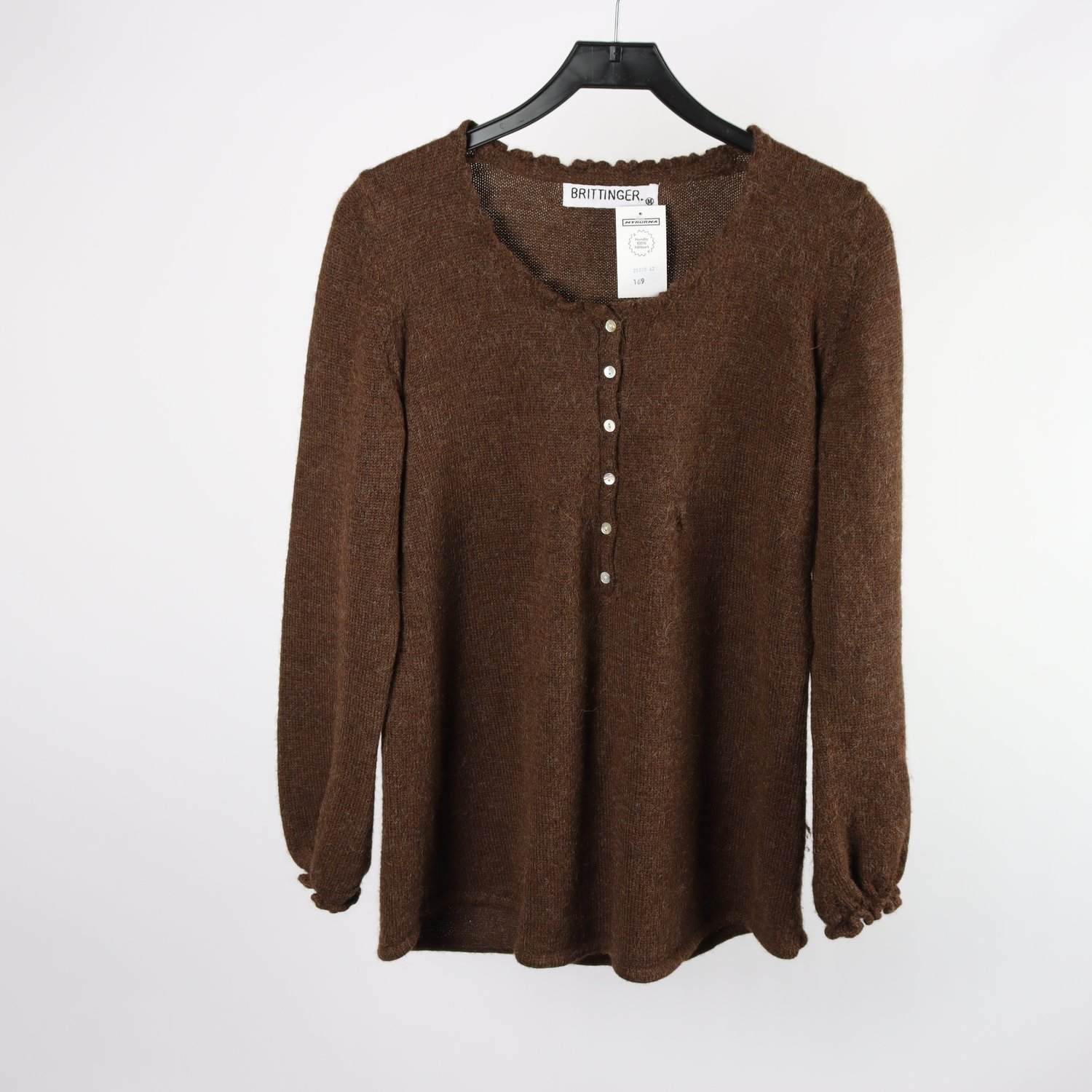 Stickad tröja, BRITTINGER, brun, 100% alpacka, stl. M, ja