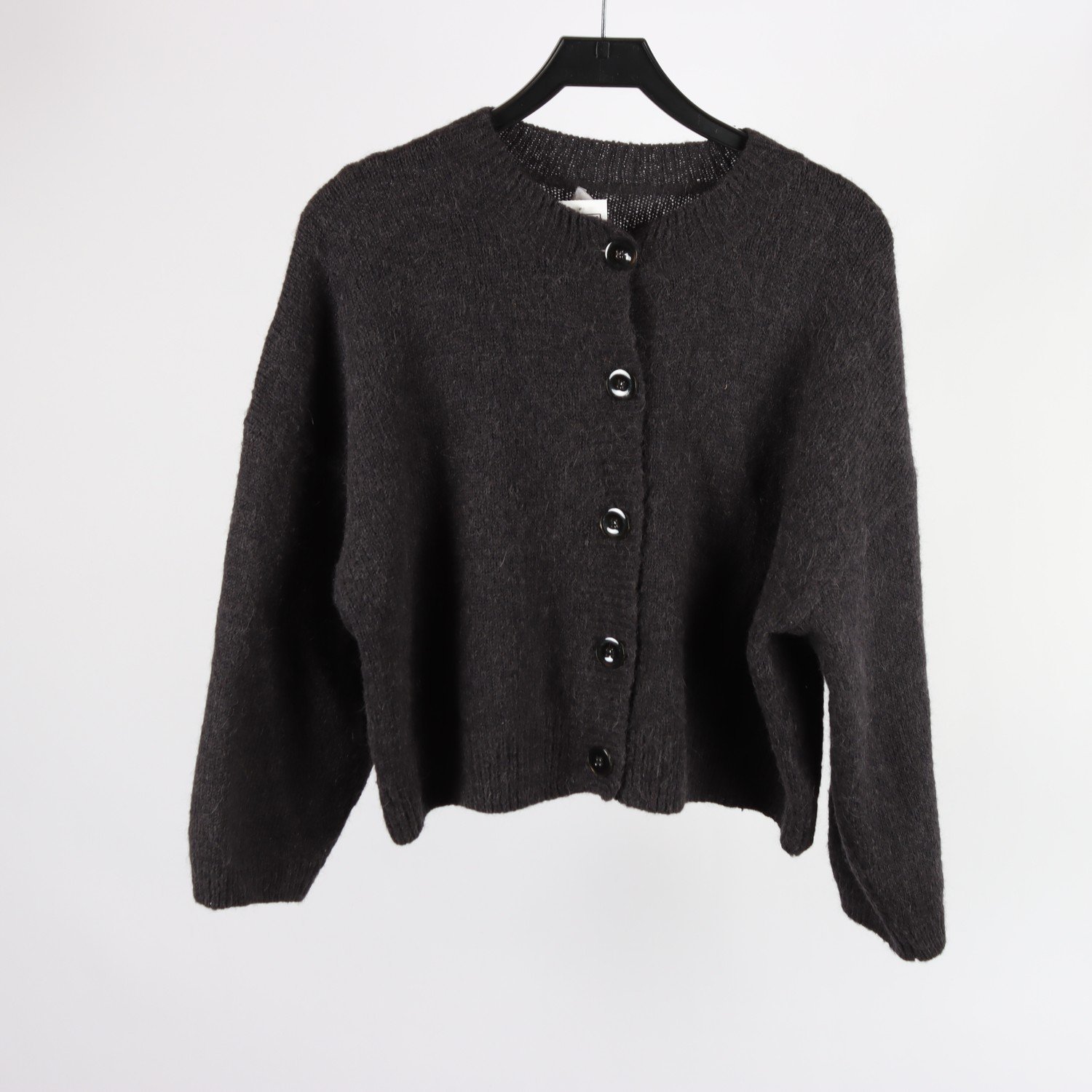 Stickad kofta, Rodebjer, grå, 57% alpacka, stl. M