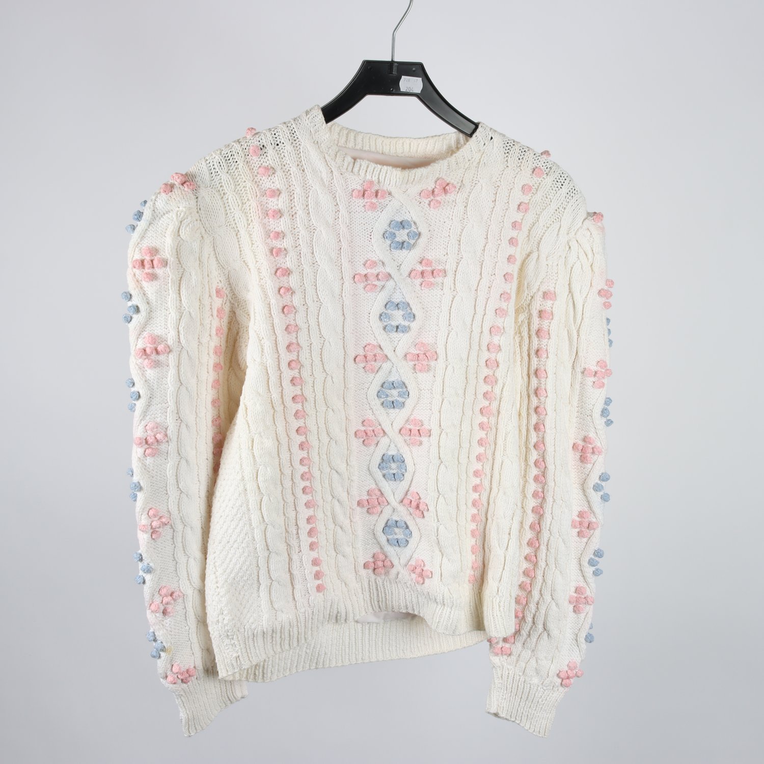 Tröja, Okänd, vit, blå, rosa. stl. ca. S/M