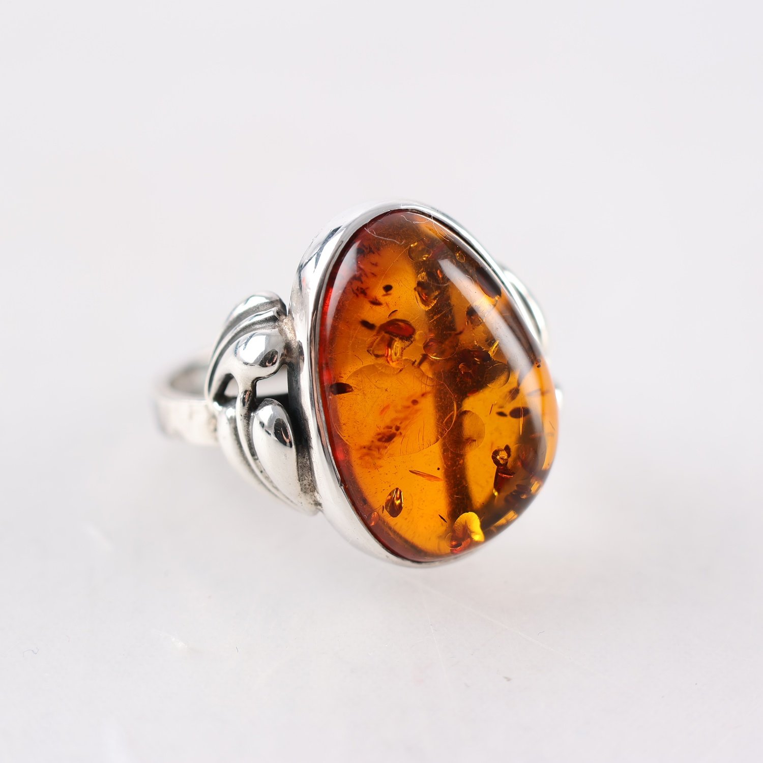 Ring, silver 925, bärnsten, vintage, brv: 6.4g