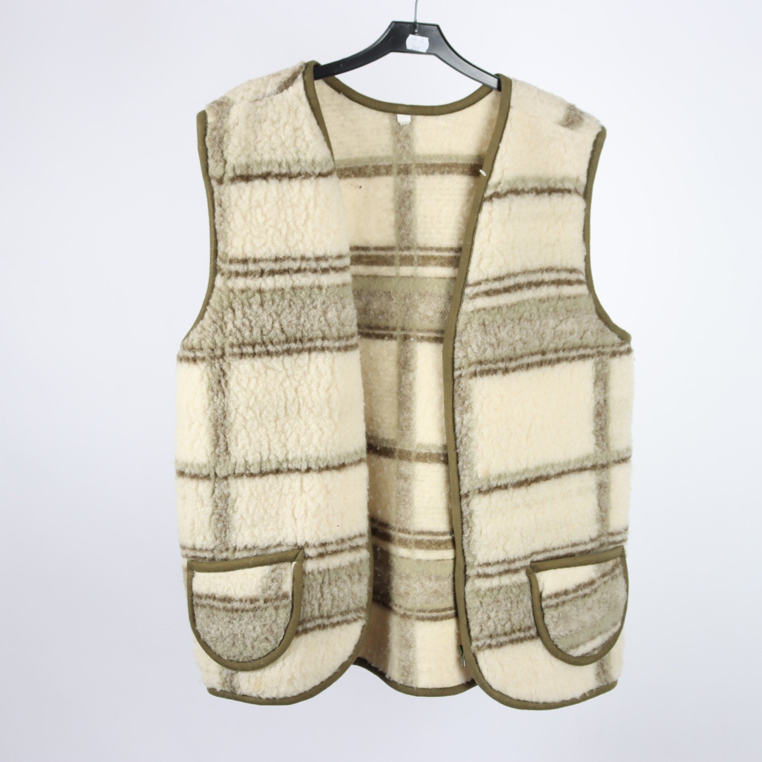 Teddyväst, Okänd, benvit, grön, grå, 100% ull, stl. XL.