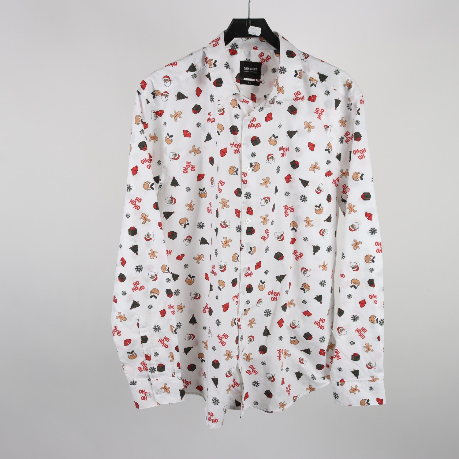 Julskjorta, Only & Sons, vit, mönstrad, stl. XL