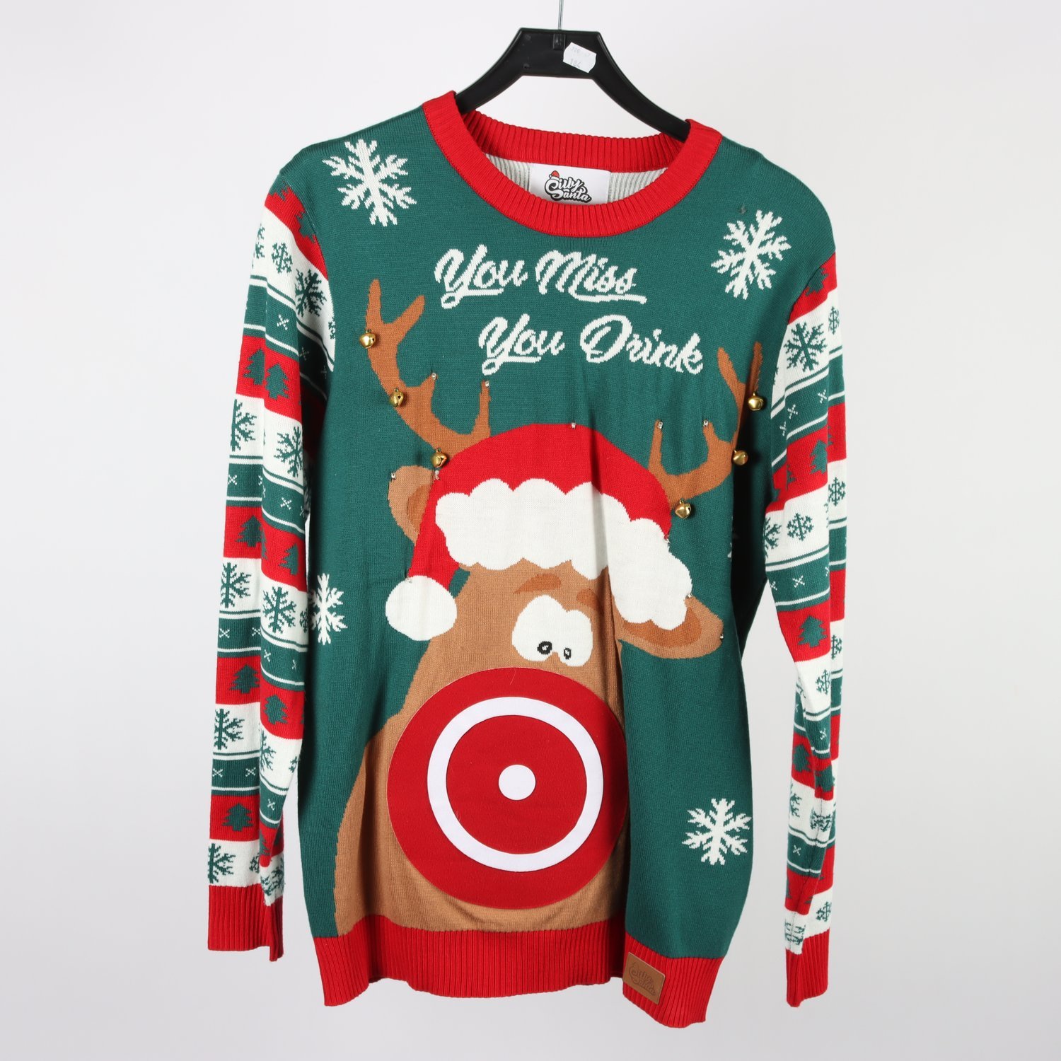 Jultröja, Silly Santa, grön, röd, stl. man M, wom L