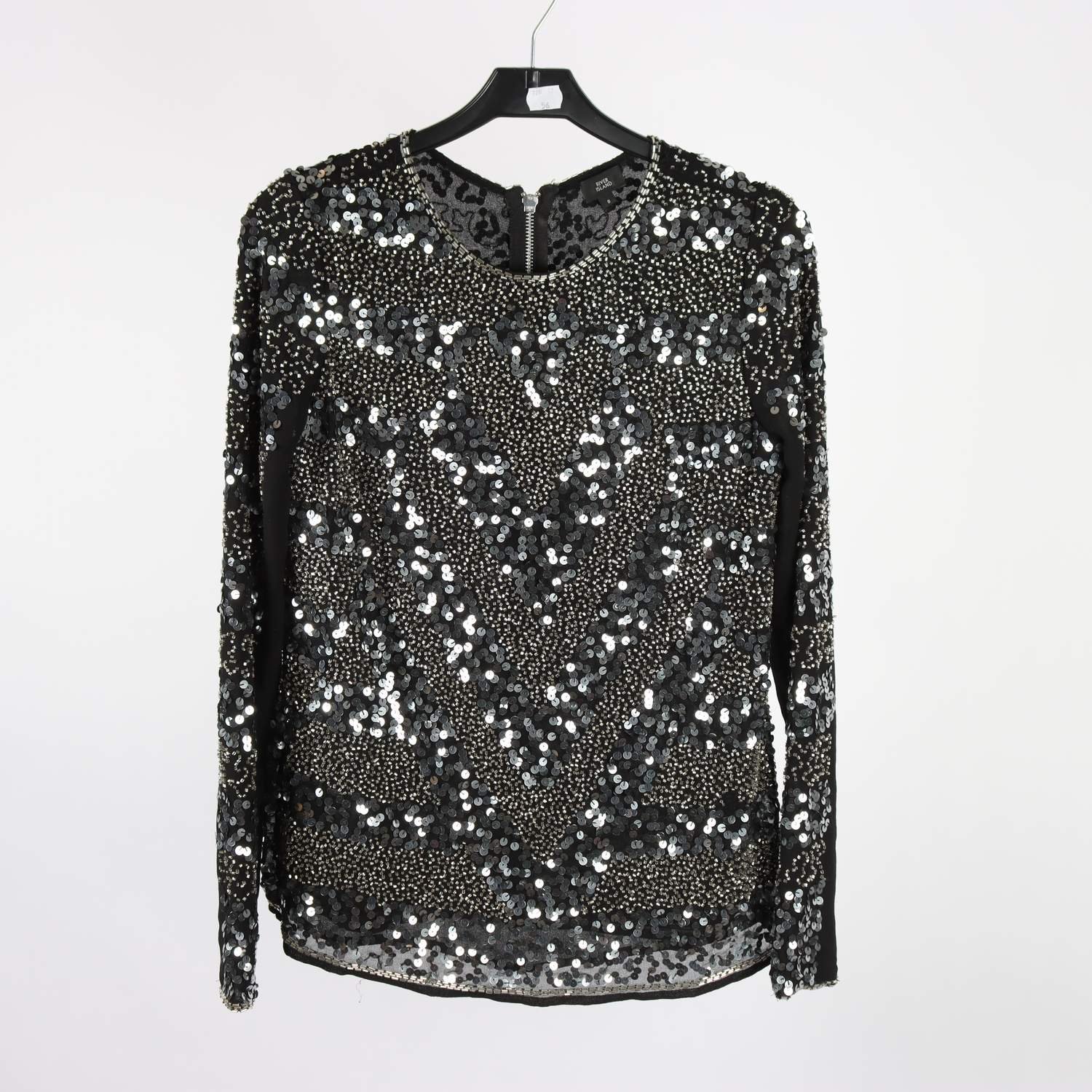Blus, River Island, svart, paljetter, stl. 38
