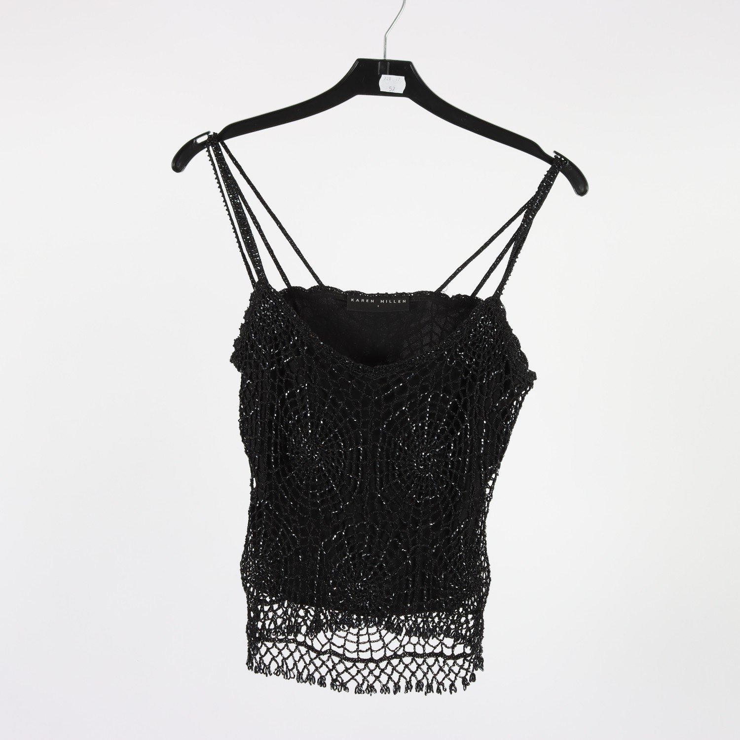 Linne, Karen Millen, svart, virkad, silverstenar, stl. ca. XS