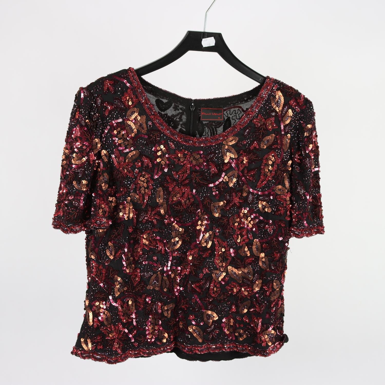 Blus, Frank Usher, orange, svart, paljetter, stl. M