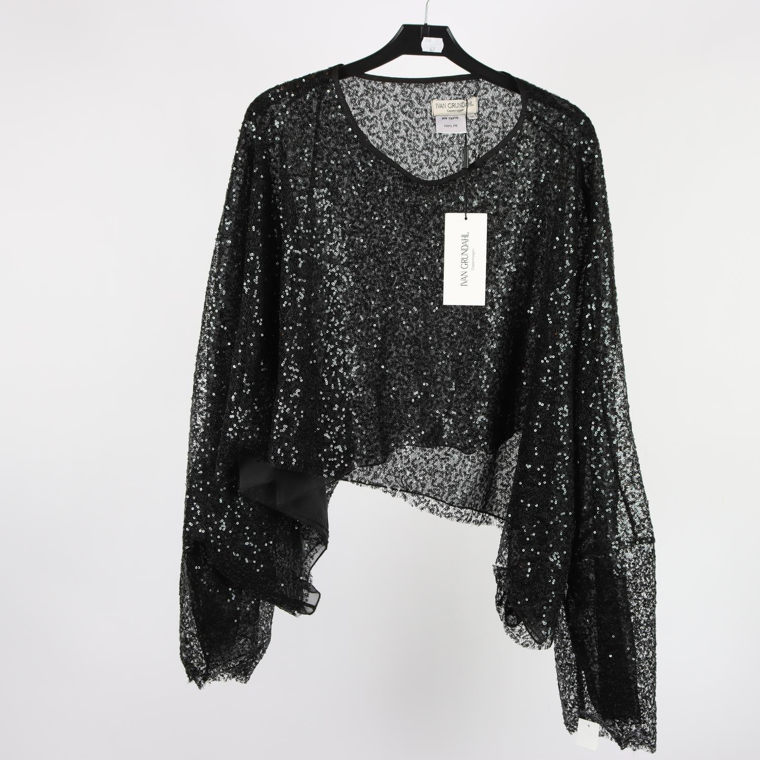 Blus/poncho, Ivan Grundahl, svart, paljetter, stl. 38