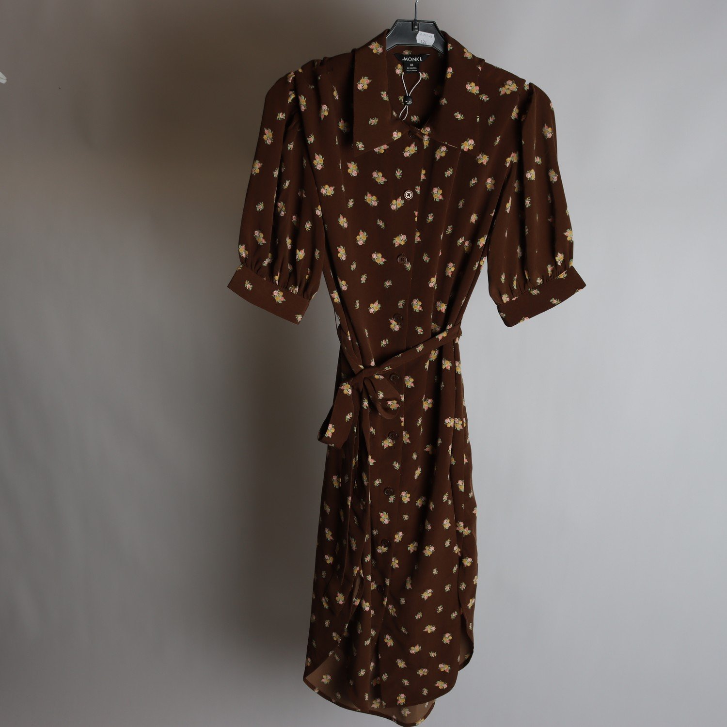 Klänning, Monki, brun, blommig, stl. XS