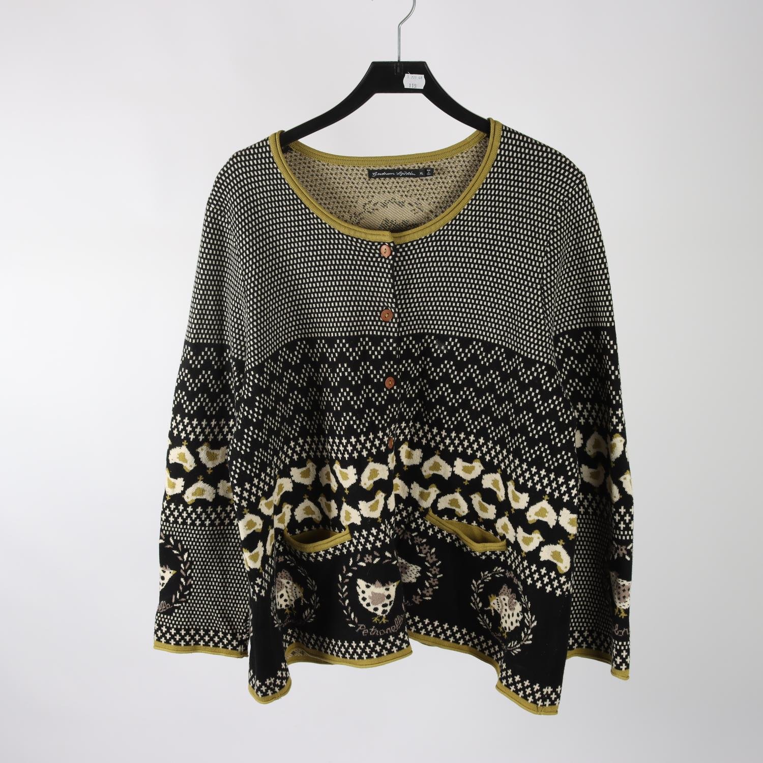 Kofta, Gudrun Sjödèn,svart, vit, grön, mönstrad, stl. XL