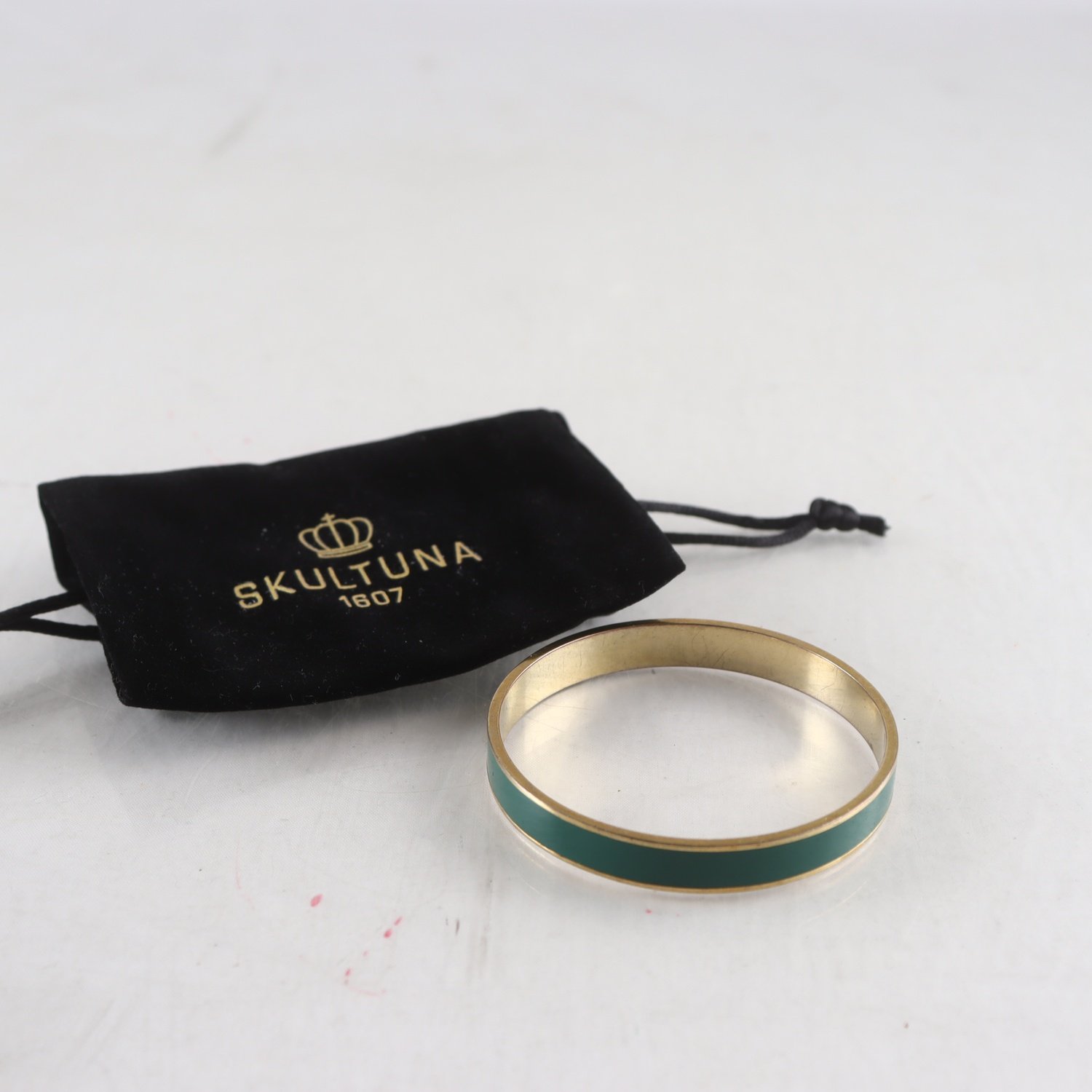 Armband, bangle, mässing, grön emalj, Skultuna