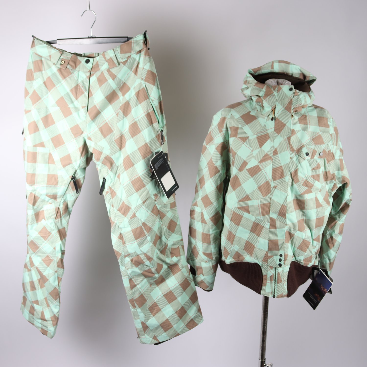 Skidkläder, jacka/byxor, Salomon, grön, brun, stl. jacka L, byxor XL